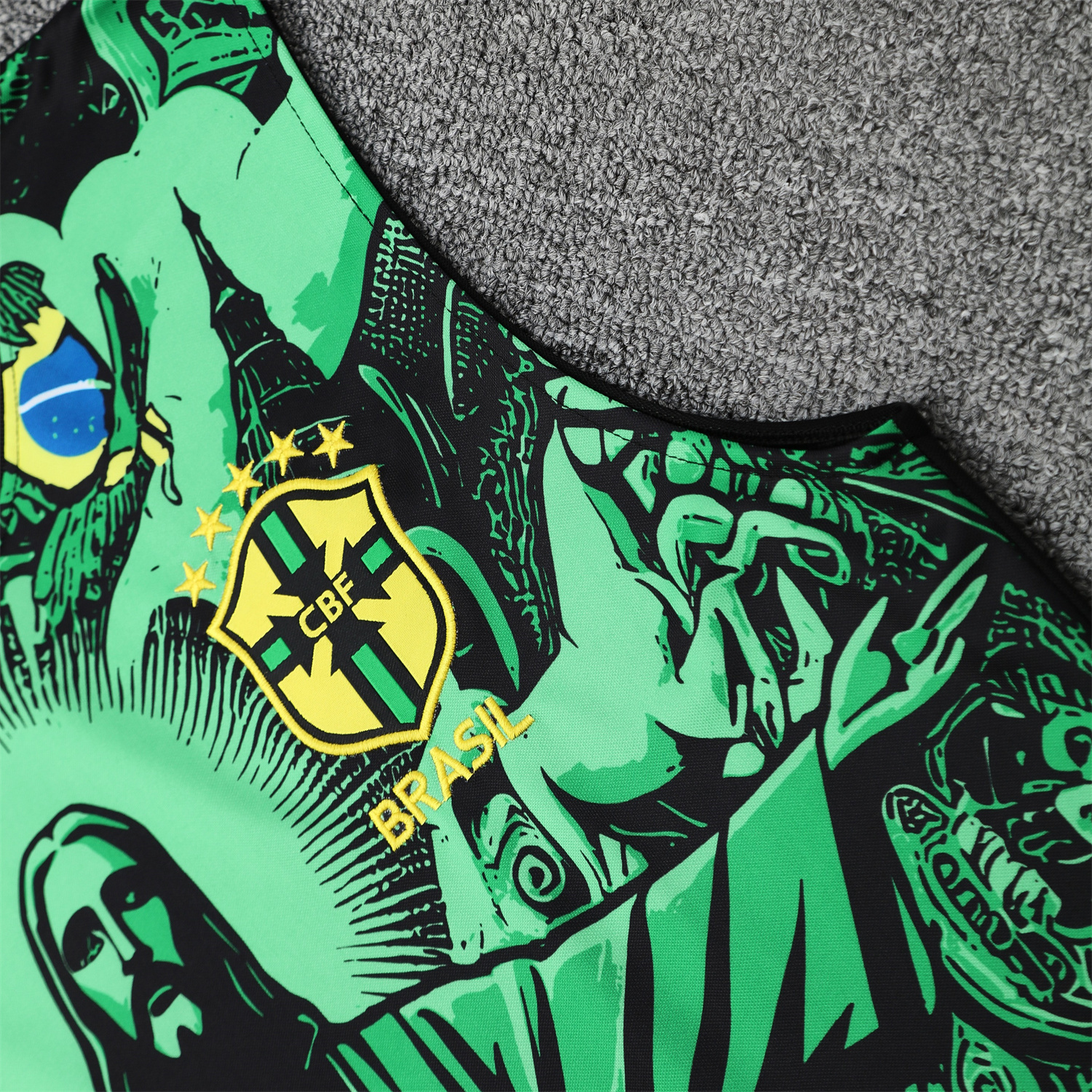 AlphaJersey-Brazil 25-26 Green Jesus Statue Vest Training Set - Green Vest & Black Shorts