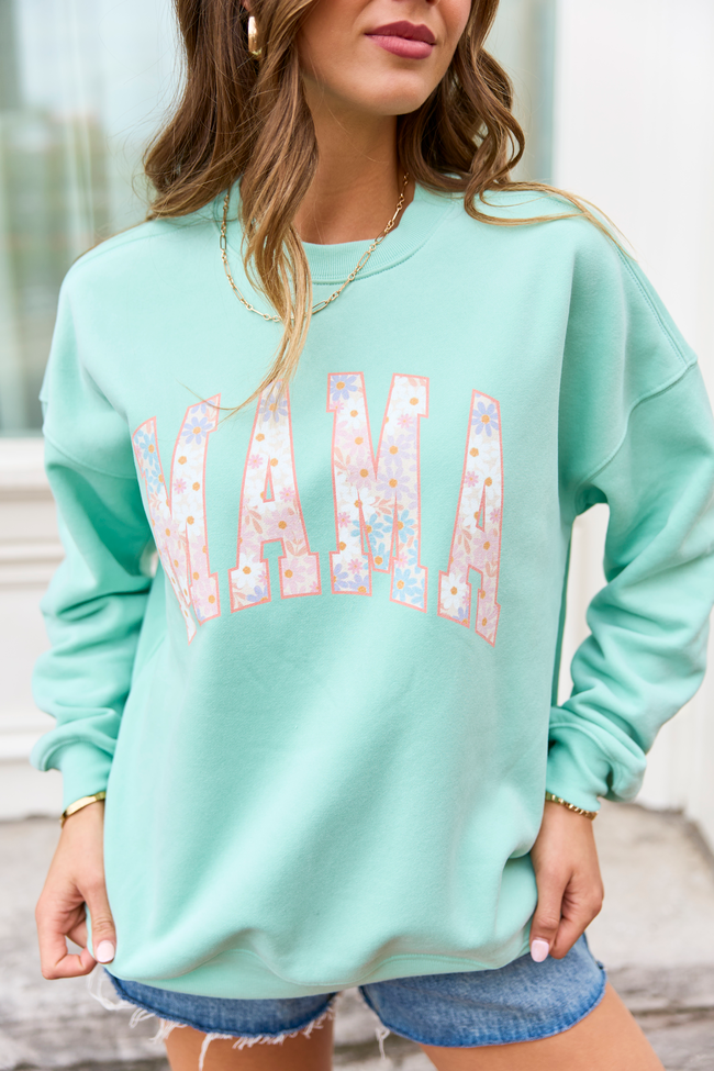 Mama Block Multi Daisy Mint Graphic Sweatshirt DOORBUSTER | Elegant Women's Fashion by coolavocek