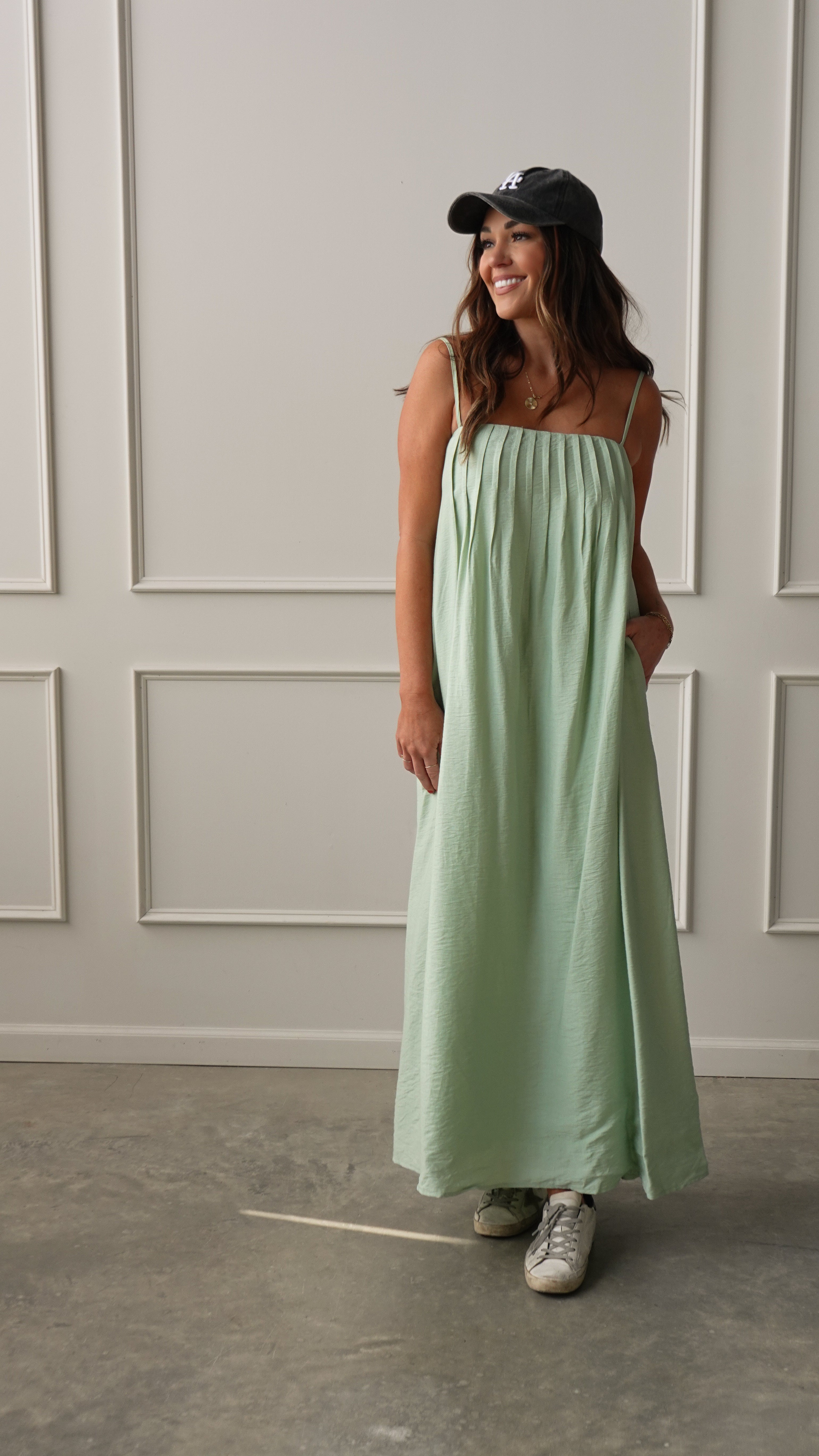 Mint Pleated Maxi Dress | Elegant Women's Fashion by coolavocek