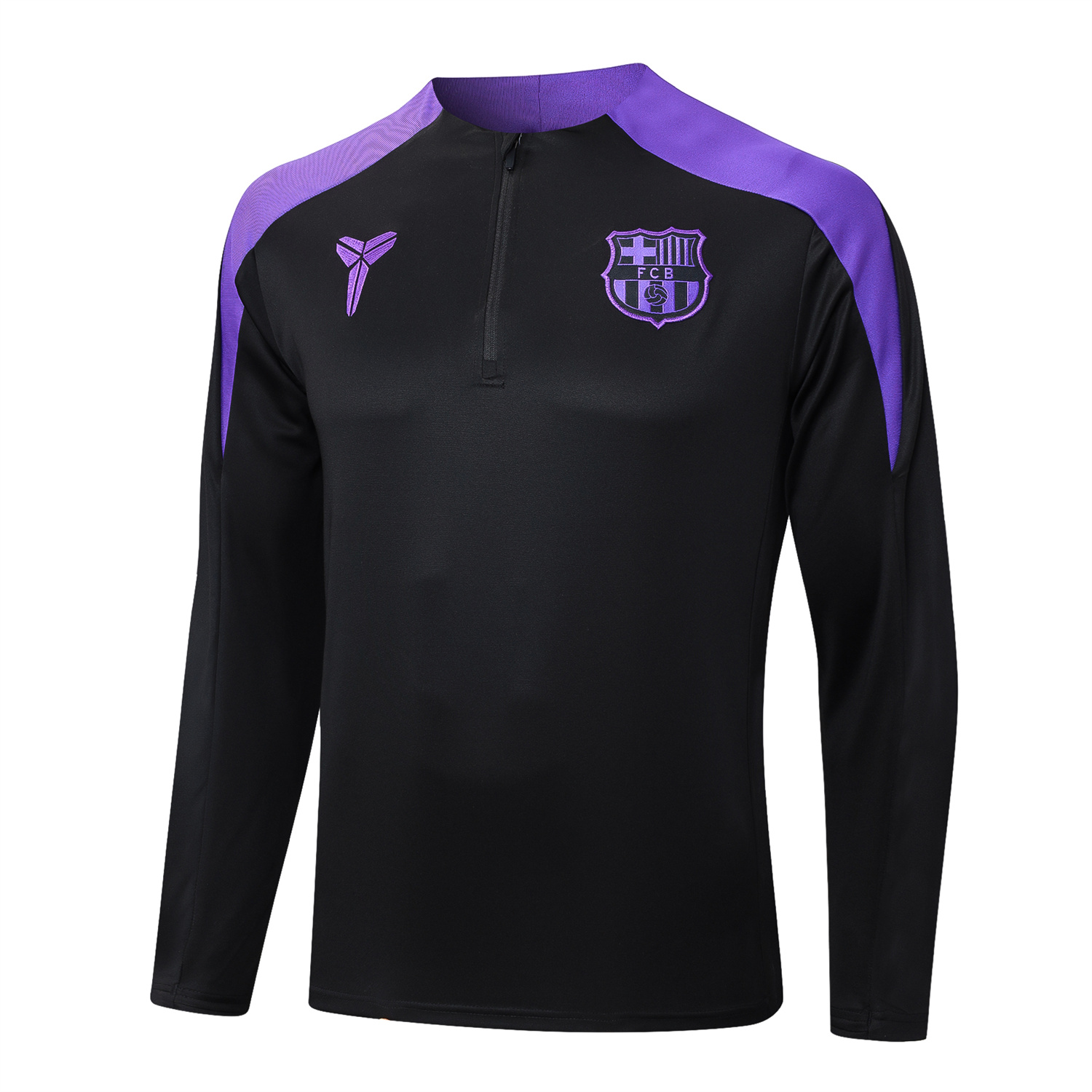 AlphaJersey-Barcelona X KB 25-26 Long Sleeve Training Set - Black Top with Purple Badge and Black Pants
