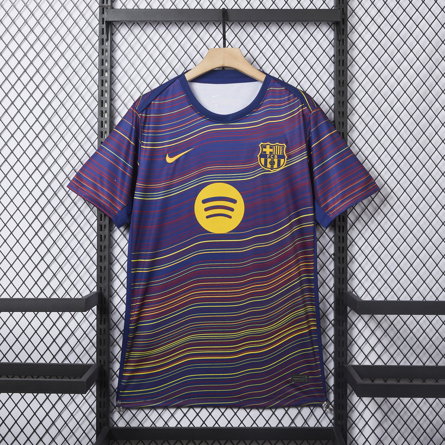 AlphaJersey-Barcelona 25-26 Deep Blue Pre-Match Training Jersey with Colorful Lines - Fans Version