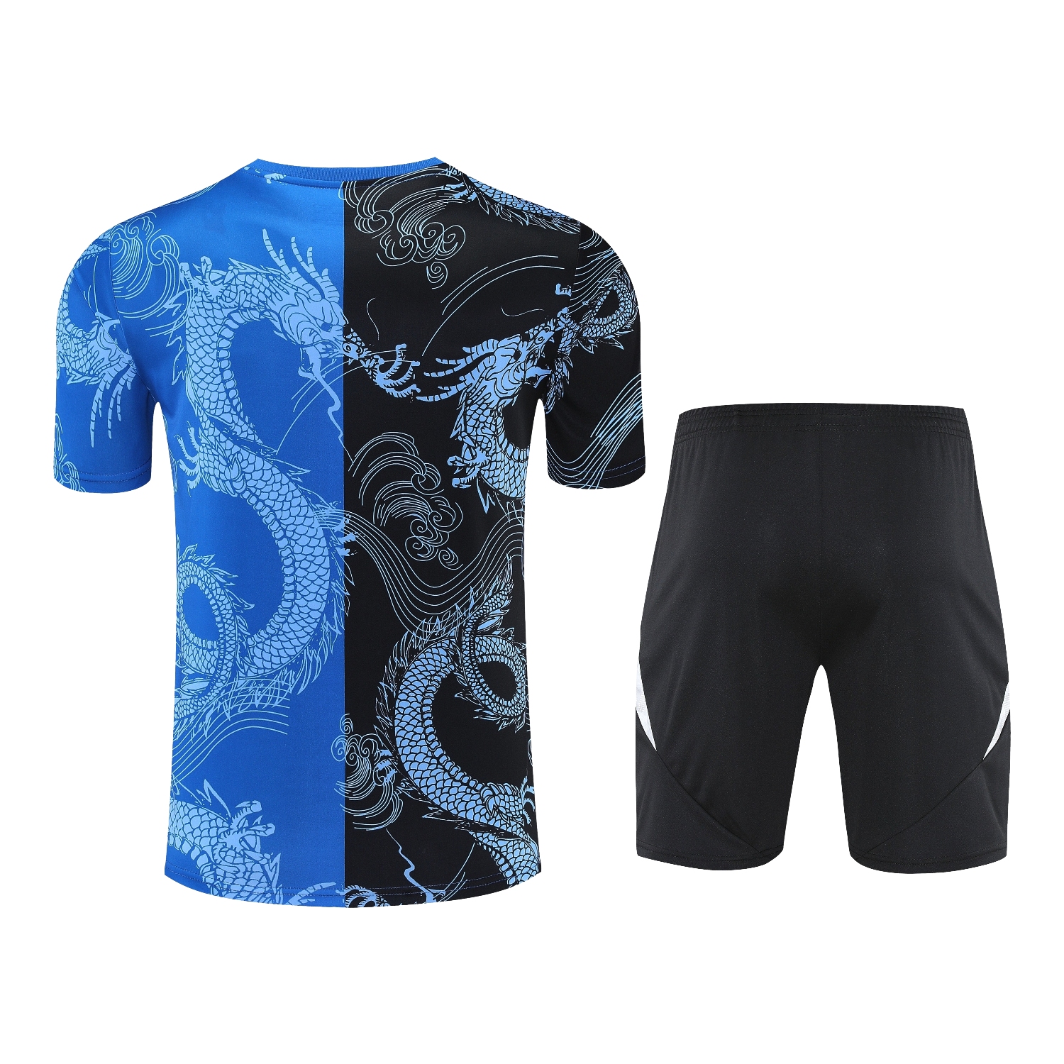 AlphaJersey-Real Madrid 25-26 Short-Sleeve Training Set - Blue Black Dragon Top & Black-White Shorts