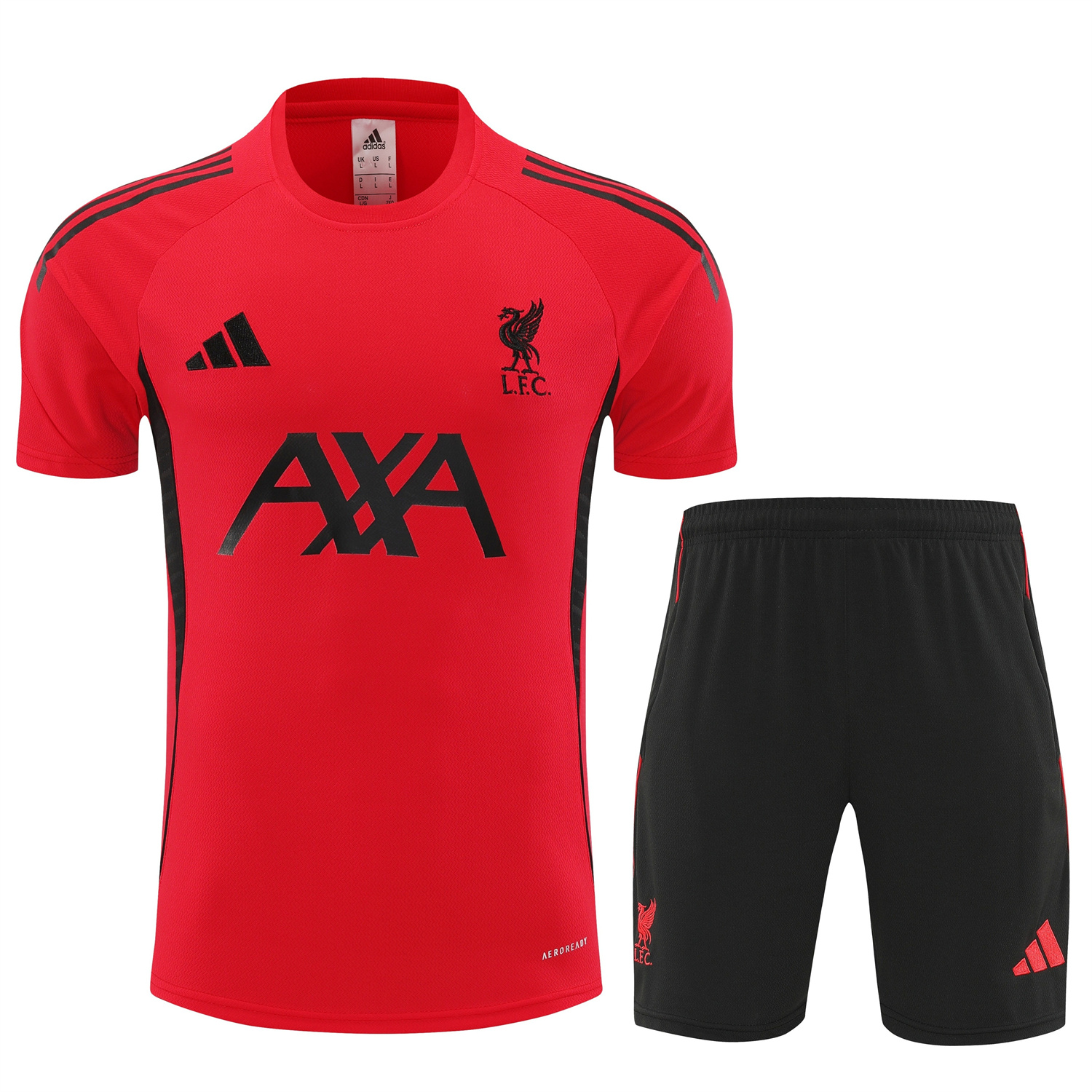 AlphaJersey-Liver.pool 25-26 Short-Sleeve Training Set - Red With Black Top & Black Shorts