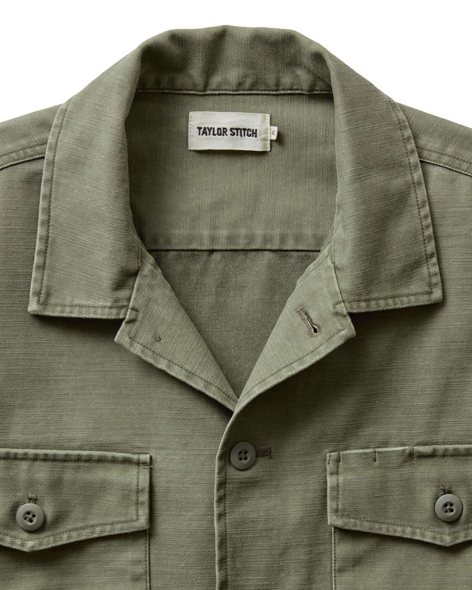 The Short Sleeve Surplus Shirt in Field Olive Reverse Sateen | Modern Menswear by yycbvcnbmmnbm