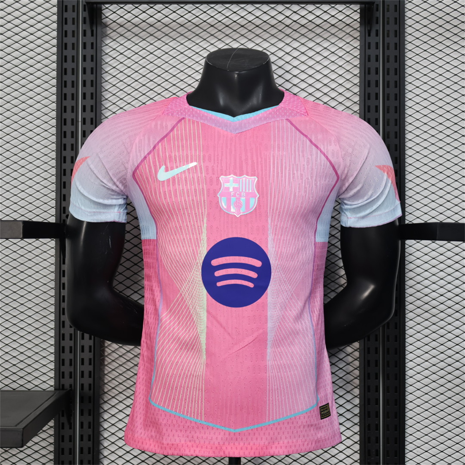 AlphaJersey-Barcelona 25-26 Pink and Light Blue Stripes Jersey - Player Version