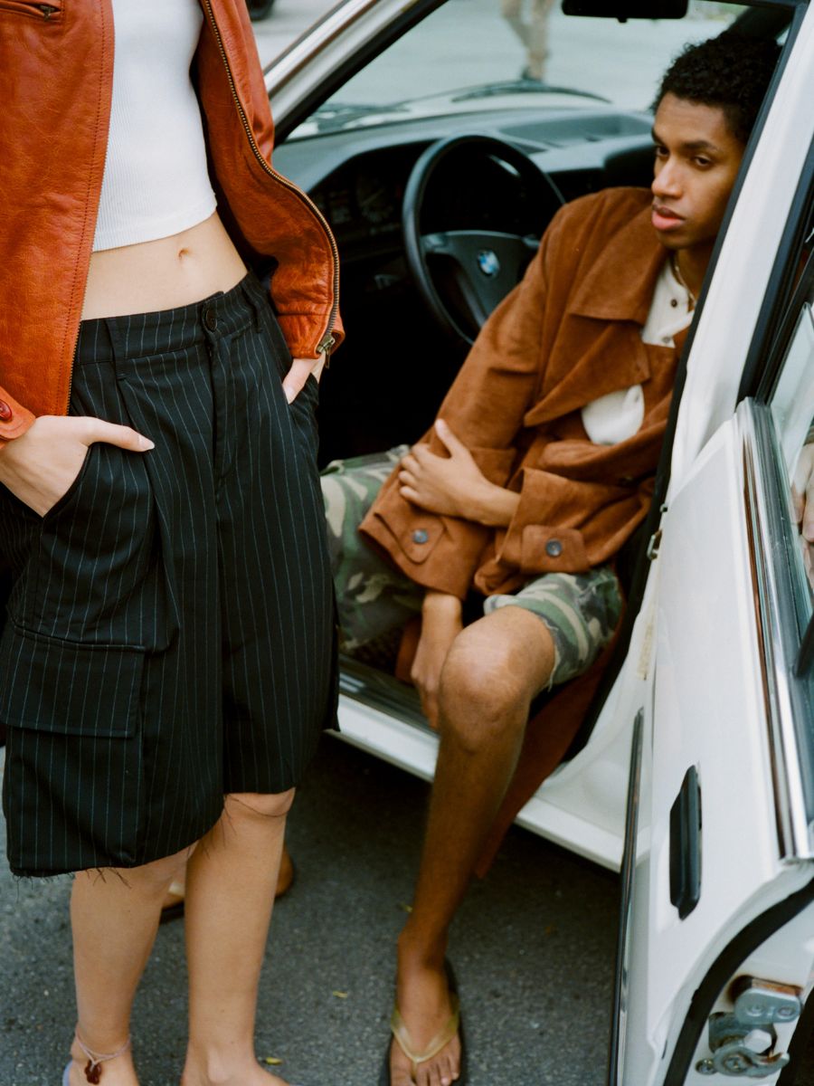 Hava Pinstripe Pleated Cargo Trouser Shorts | Modern Menswear by yycbvcnbmmnbm