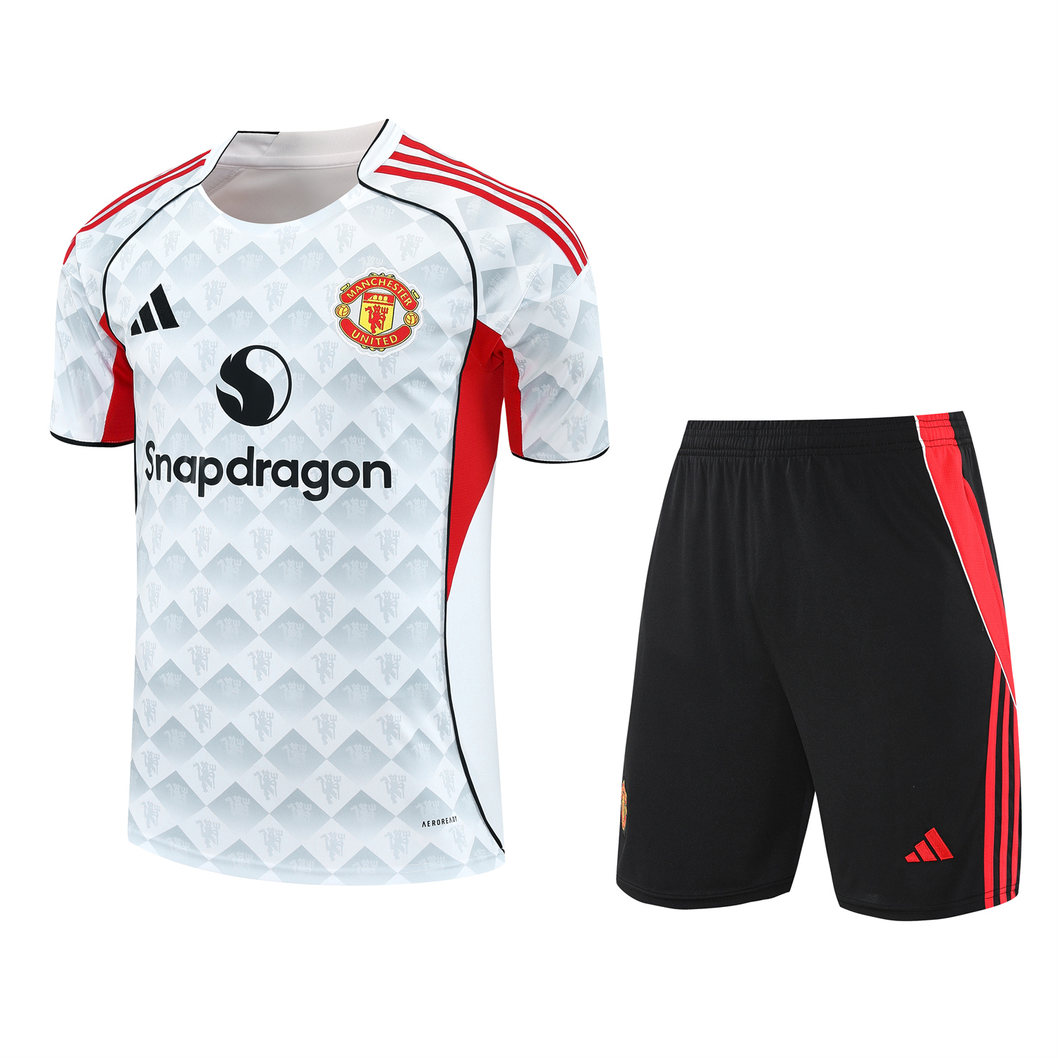 AlphaJersey-Manchester United 25-26 Short-Sleeve Training Set - Red Edge White Top & Black Shorts