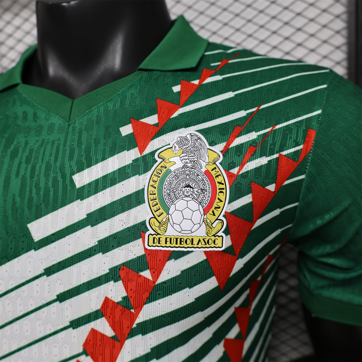 AlphaJersey-Mexico 2026 Red-White Stripes Green Special Jersey - Player Version