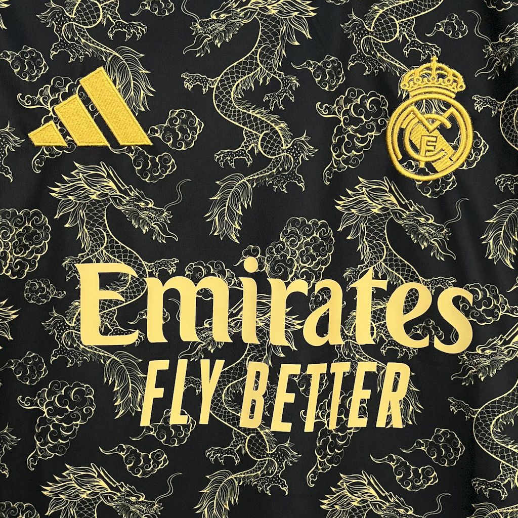 AlphaJersey-Real Madrid 25-26 Golden Chinese Dragon Pattern Black Jersey - Fans Version