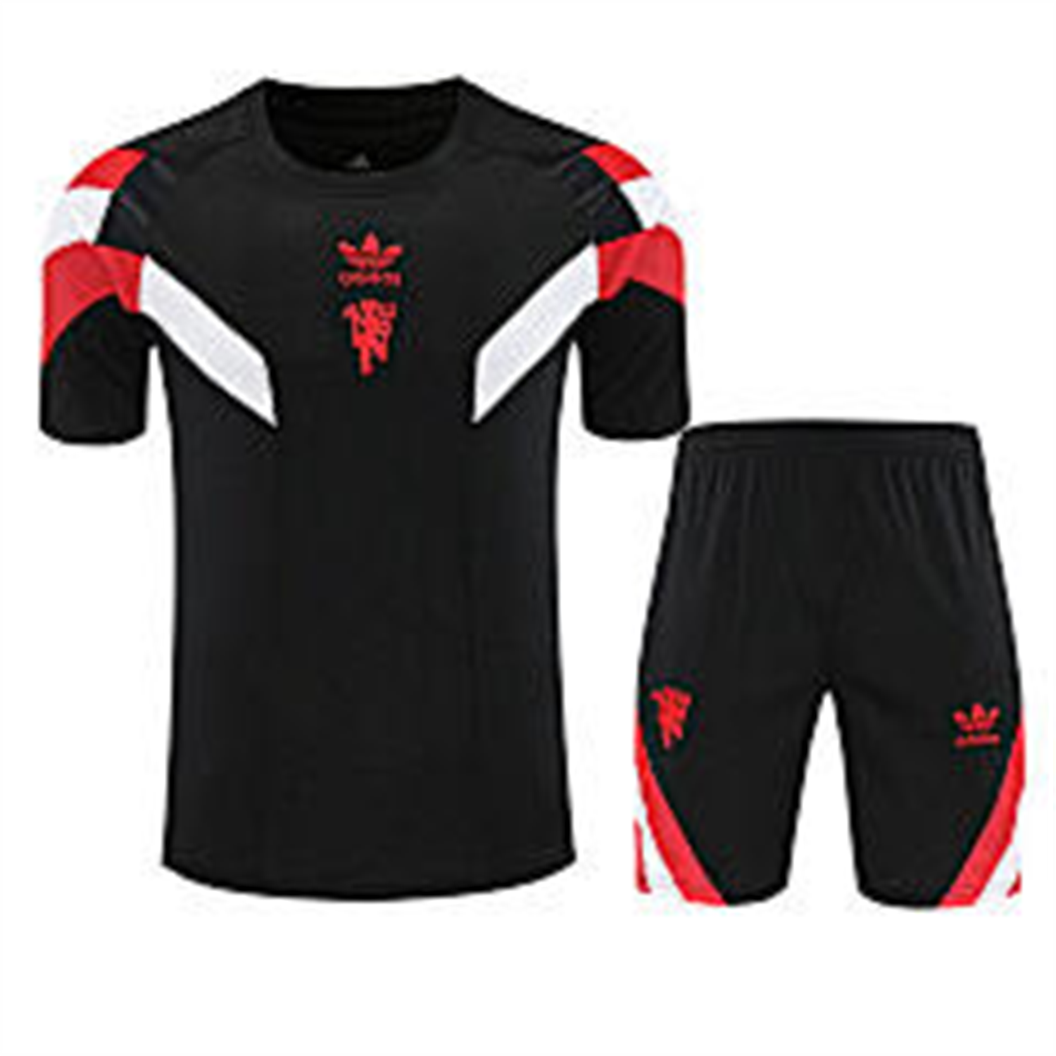 AlphaJersey-Manchester United 25-26 Short-Sleeve Training Set - Red Devil Black Top & Black Shorts