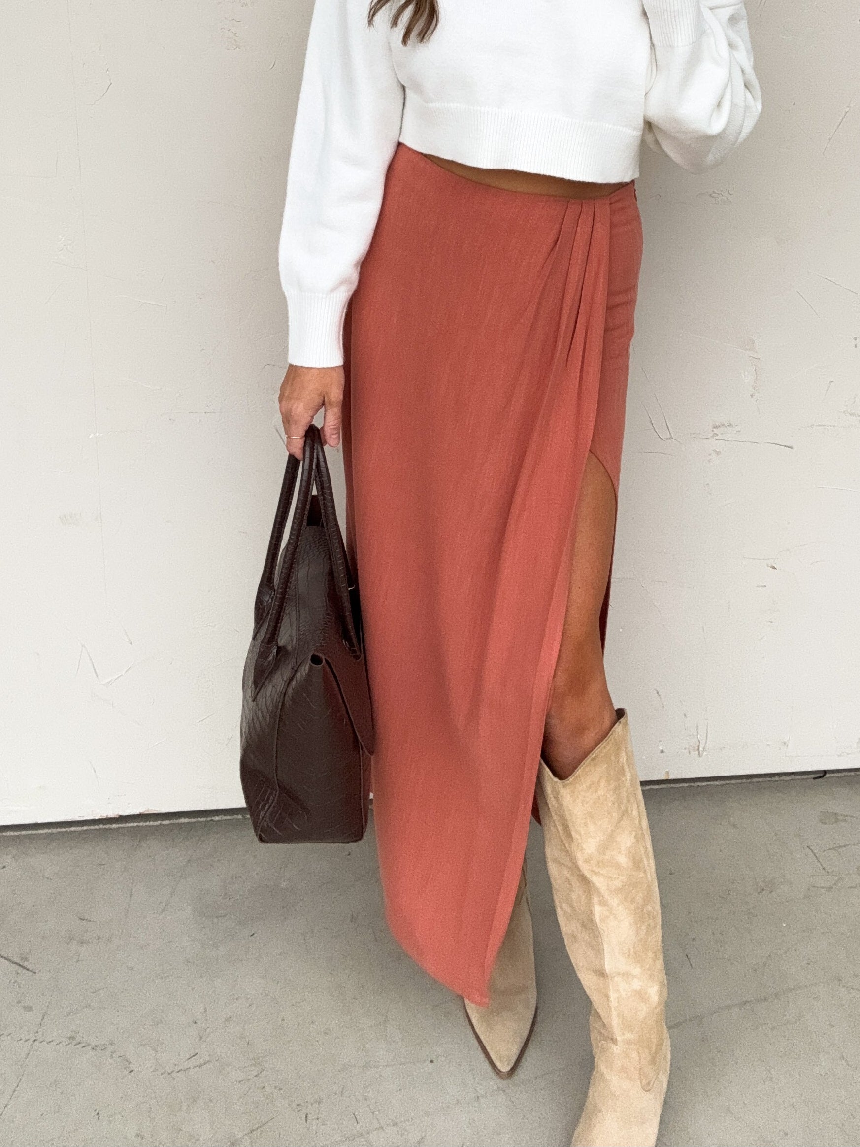 Rust Linen Wrap Skirt | Elegant Women's Fashion by coolavocek