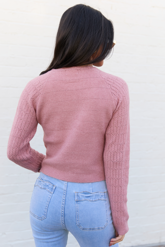 Pheobe Mauve Pointelle Cardigan Top | Elegant Women's Fashion by coolavocek