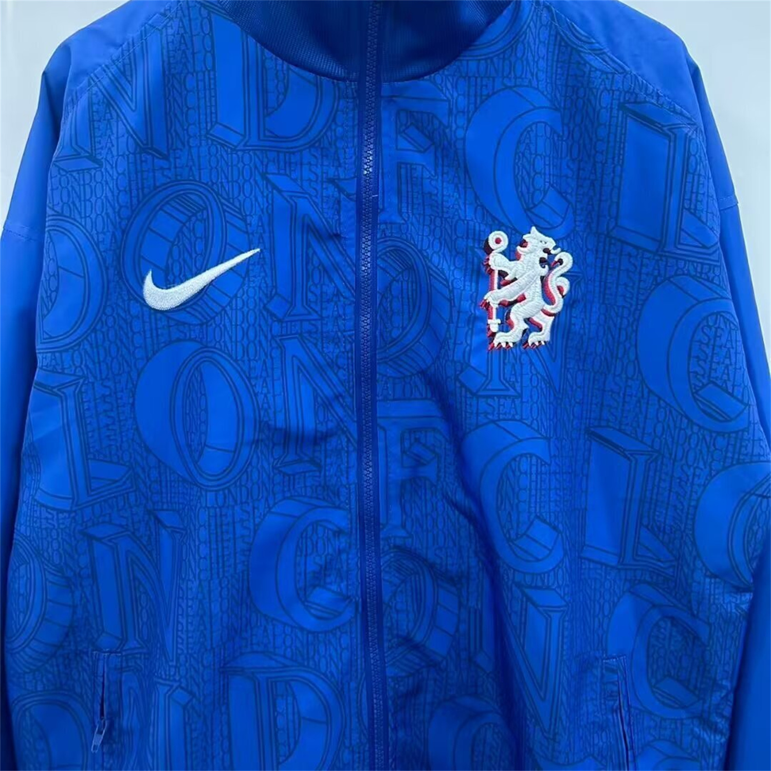 AlphaJersey-C.H.E.L.S.E.A 25-26 Subtle Letter Pattern Windbreaker Jacket - Blue