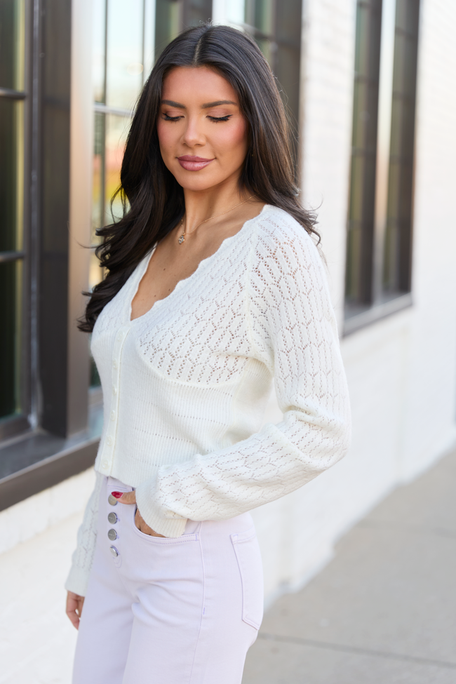 Pheobe Ivory Pointelle Cardigan Top | Elegant Women's Fashion by coolavocek