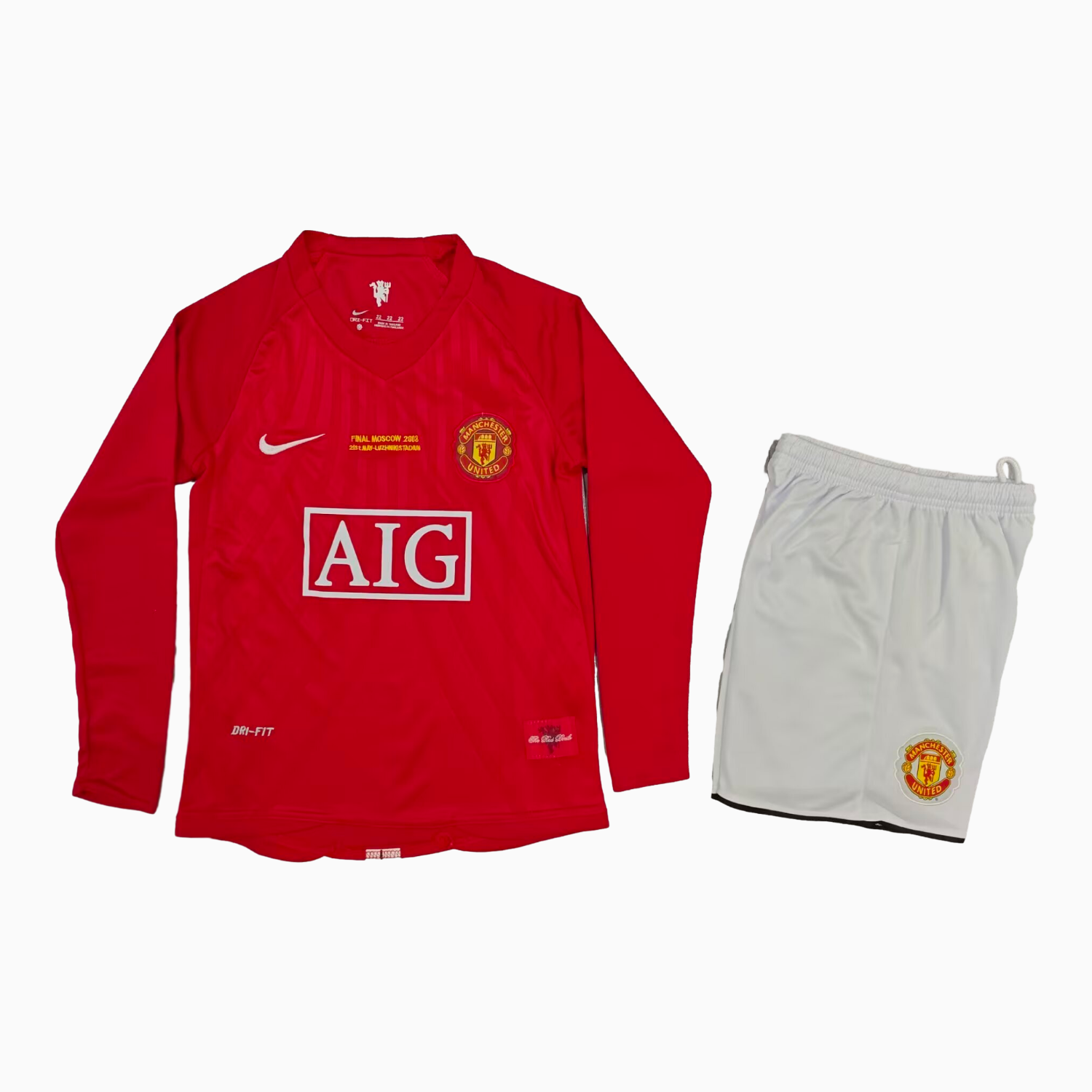 AlphaJersey-Retro Manchester United 2007-08 Home Long Sleeves Kids Kit