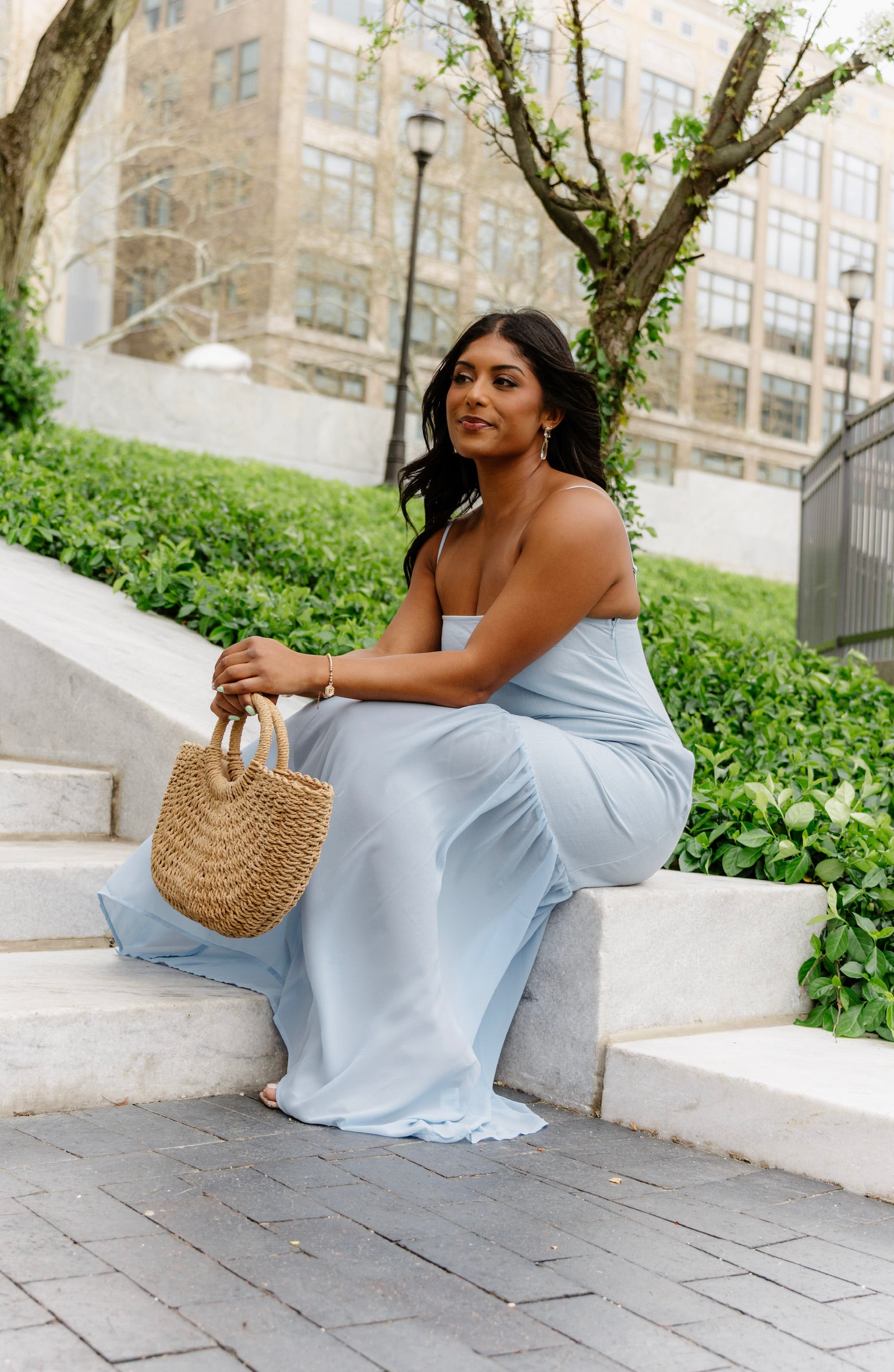Powder Blue Half Sheer Maxi Dress | Elegant Women's Fashion by coolavocek