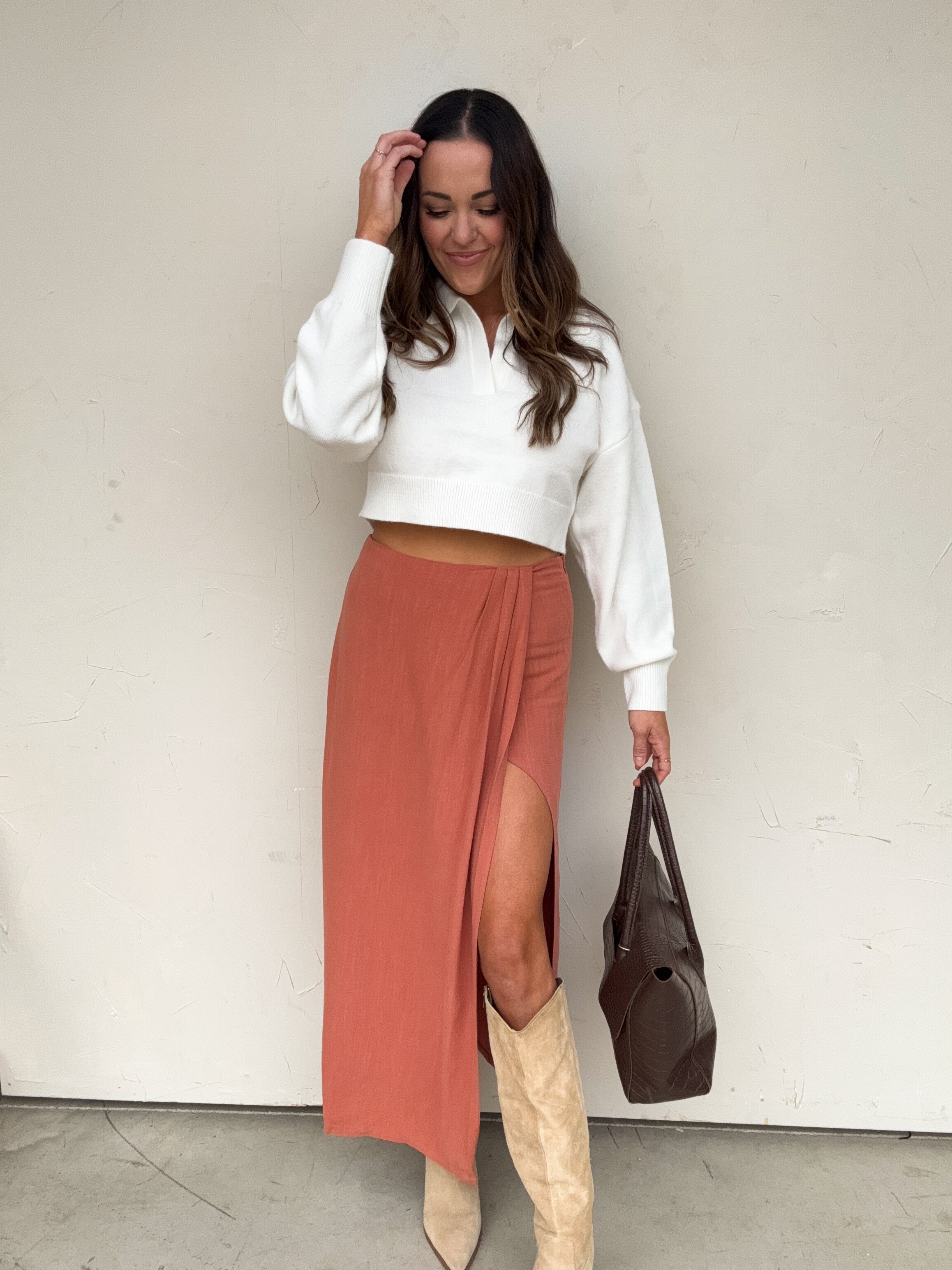 Rust Linen Wrap Skirt | Elegant Women's Fashion by coolavocek