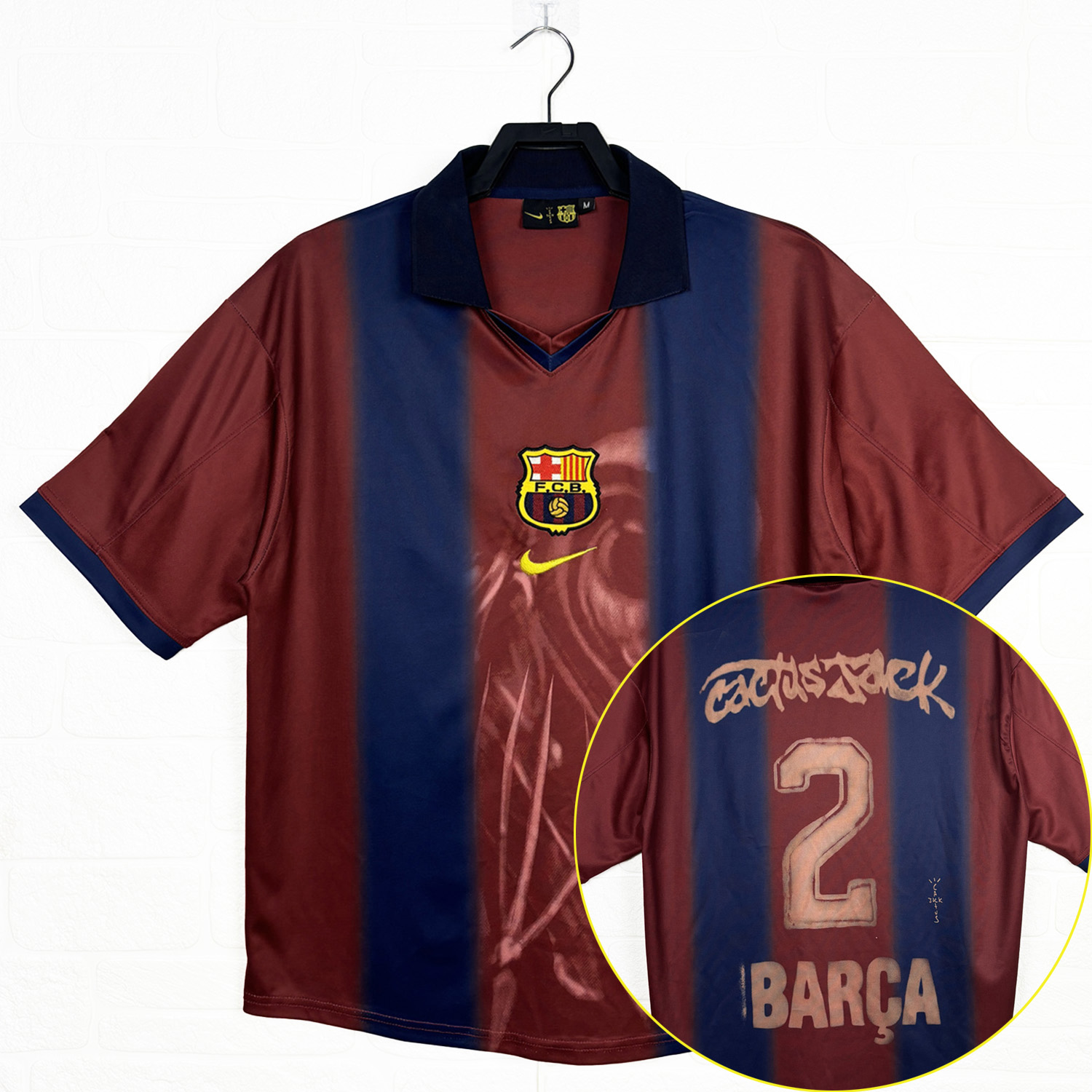 AlphaJersey-Barcelona x Travis Scott 2000-01 Home Retro Style Skeleton Jersey With Back Printing - Fans Version