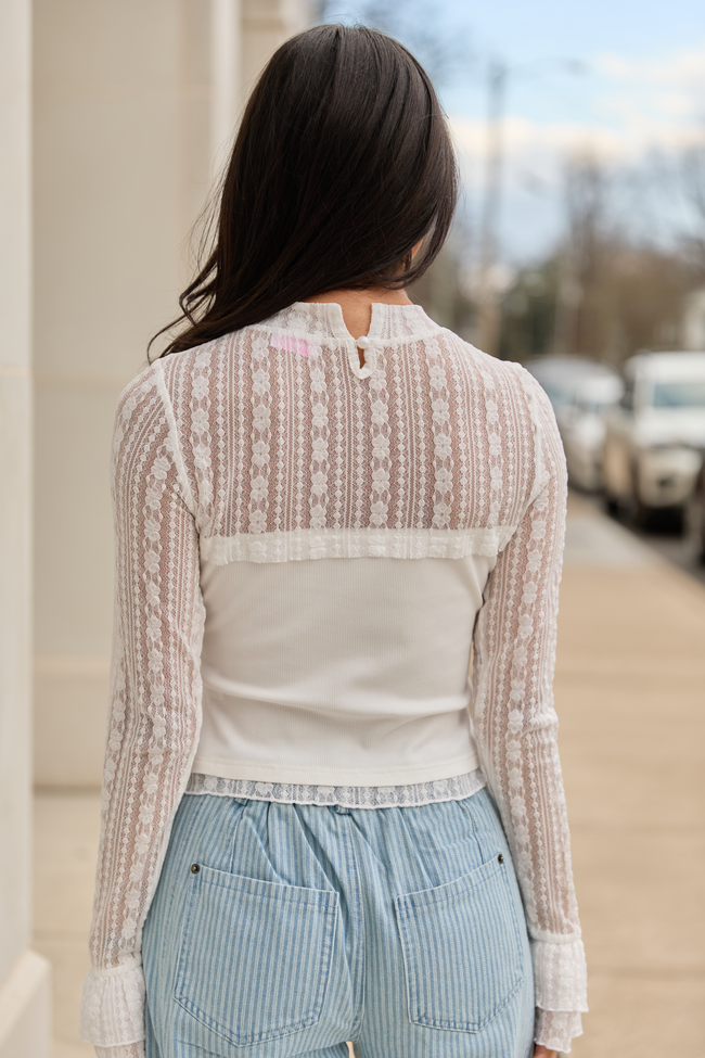 Madison Ivory Lace Mockneck Top | Elegant Women's Fashion by coolavocek