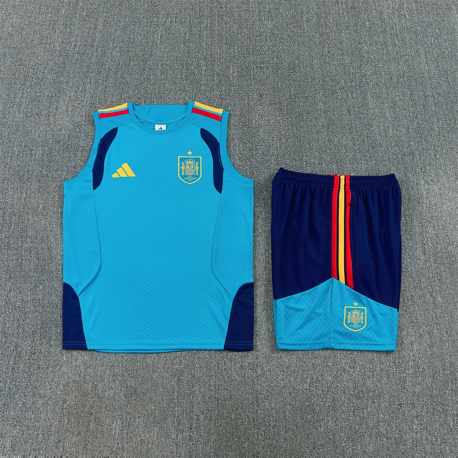 AlphaJersey-Spain 2026 Vest Training Set - Lake Blue Vest and Dark Blue Shorts