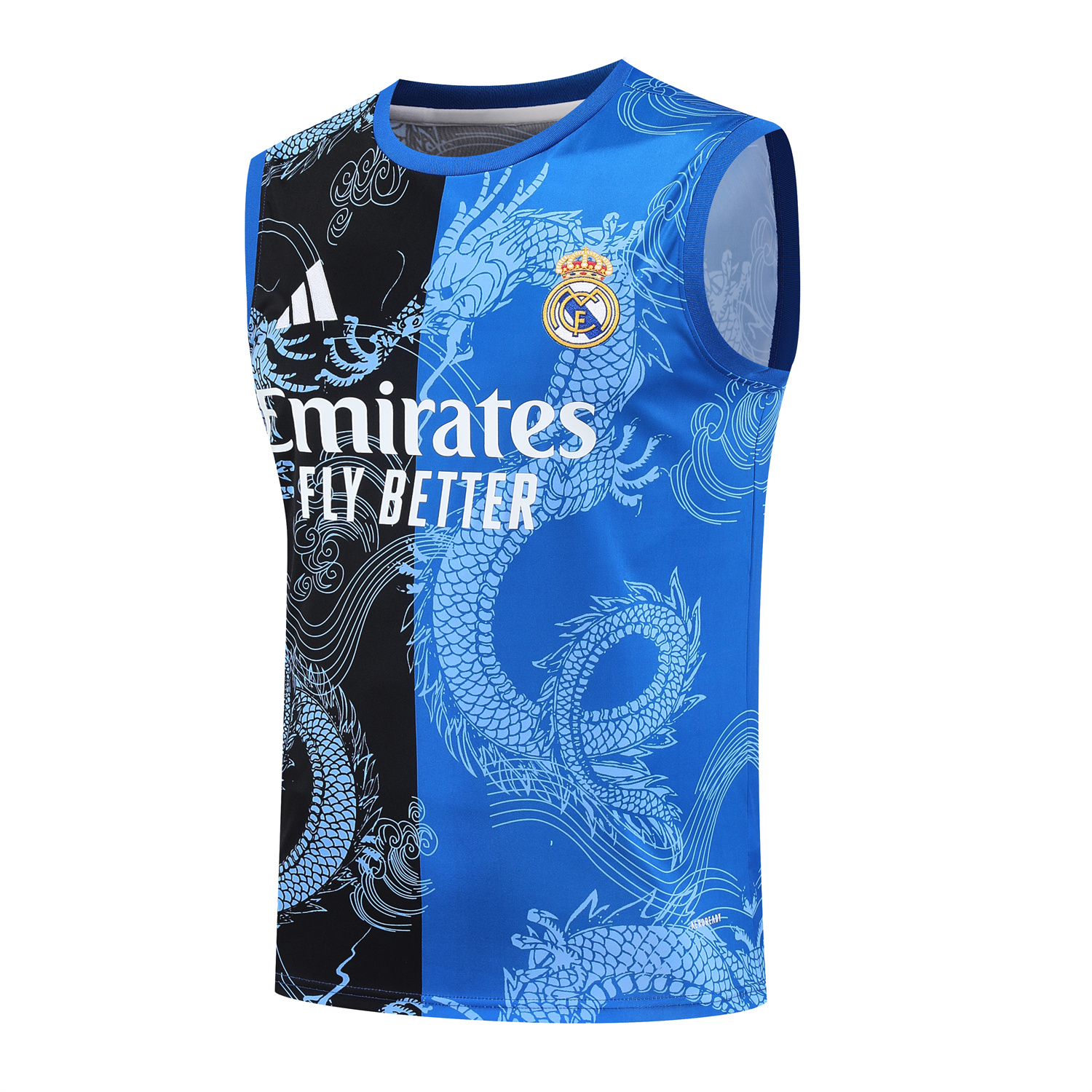 AlphaJersey-Real Madrid 25-26 Vest Training Set - Blue Black Dragon Vest & Black-White Shorts