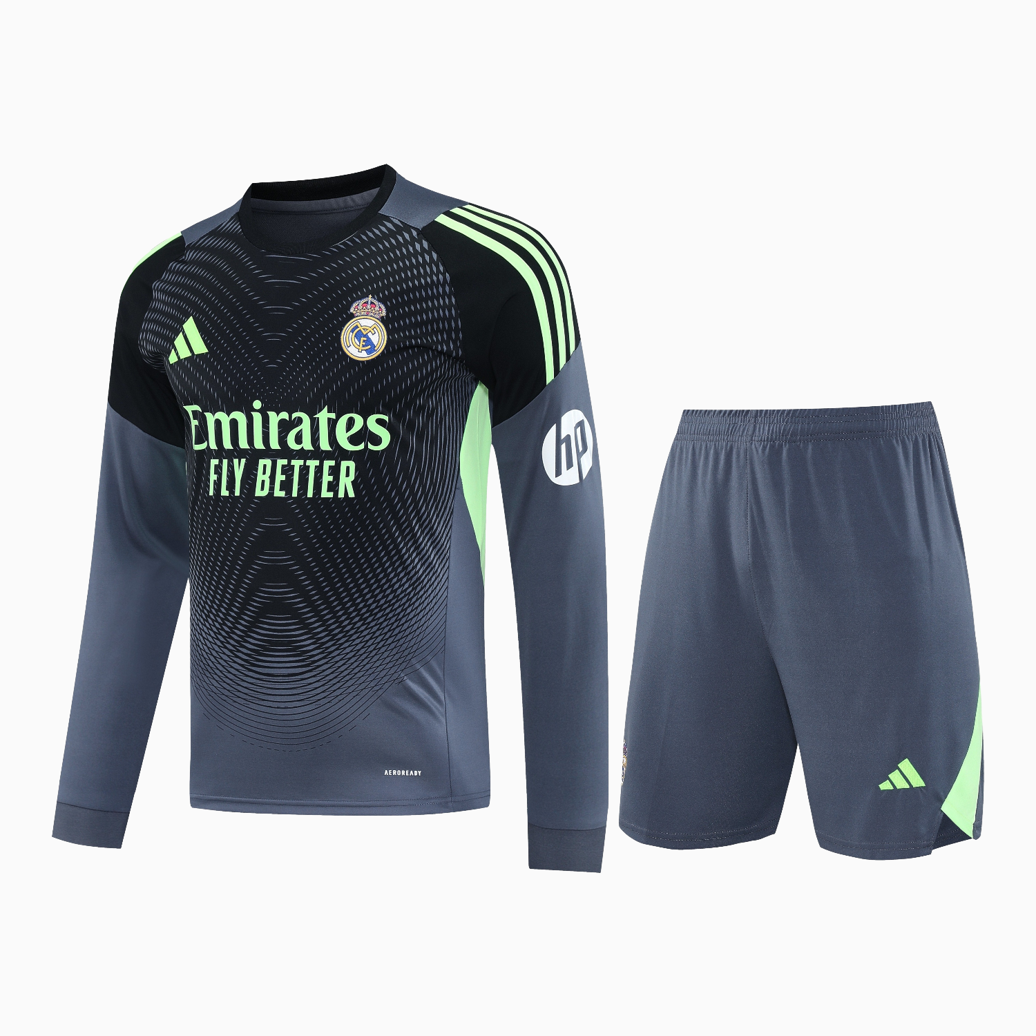 AlphaJersey-Real Madrid 25-26 Long-Sleeve Training Set - Deep Gray Top & Gray Shorts