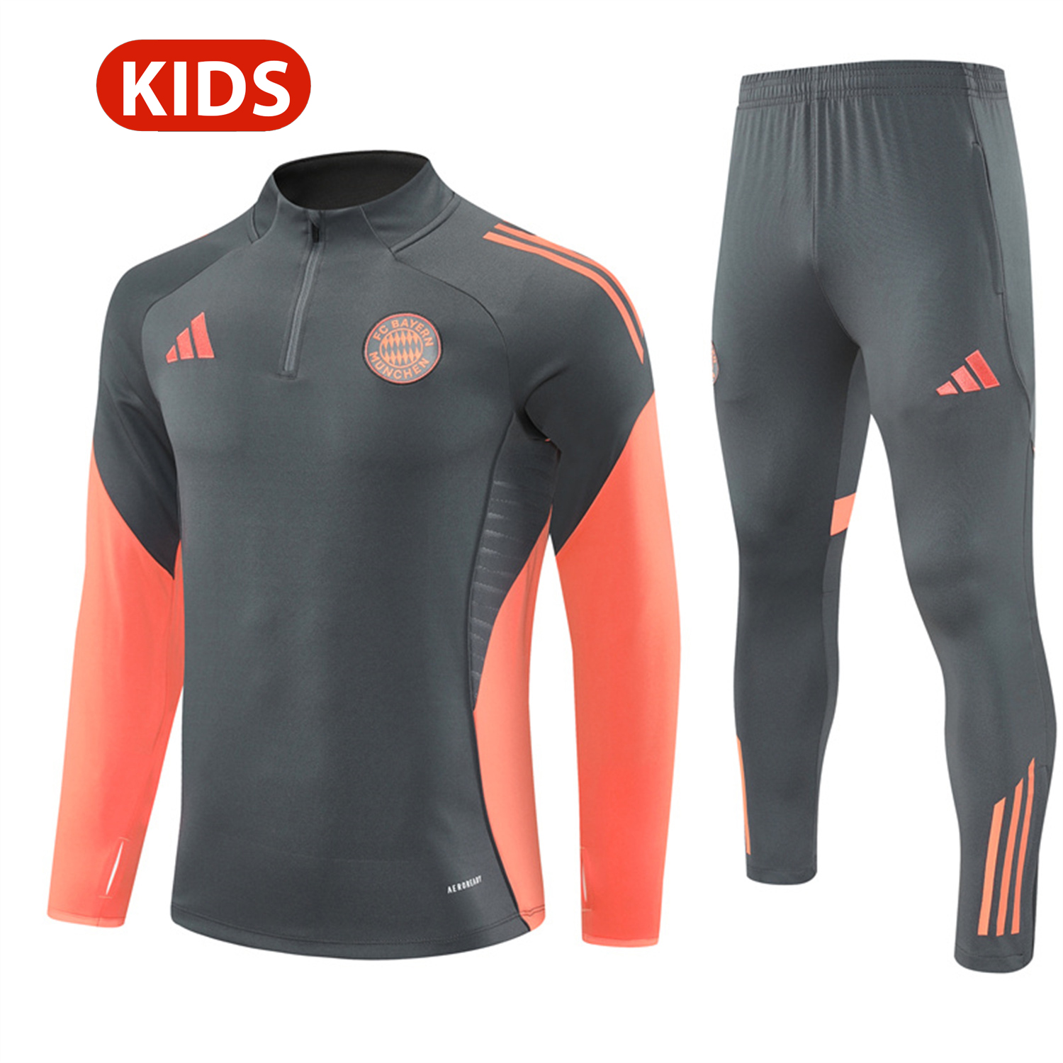 AlphaJersey-Bayern Munich 25-26 Kids Long Sleeves Training Set - Dark Grey Top & Pants