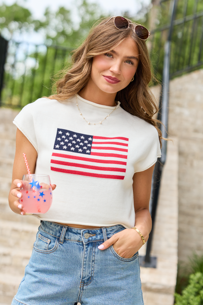 White American Flag Knit Top | Elegant Women's Fashion by coolavocek