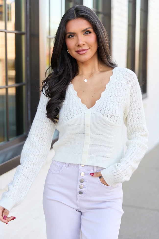 Pheobe Ivory Pointelle Cardigan Top | Elegant Women's Fashion by coolavocek