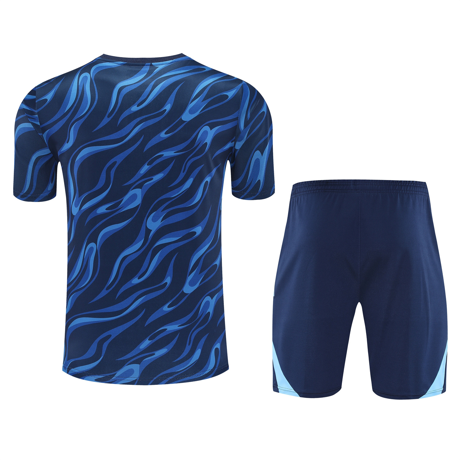 AlphaJersey-Real Madrid 25-26 Short-Sleeve Training Set - Blue Water Pattern Top & Deep Blue Shorts