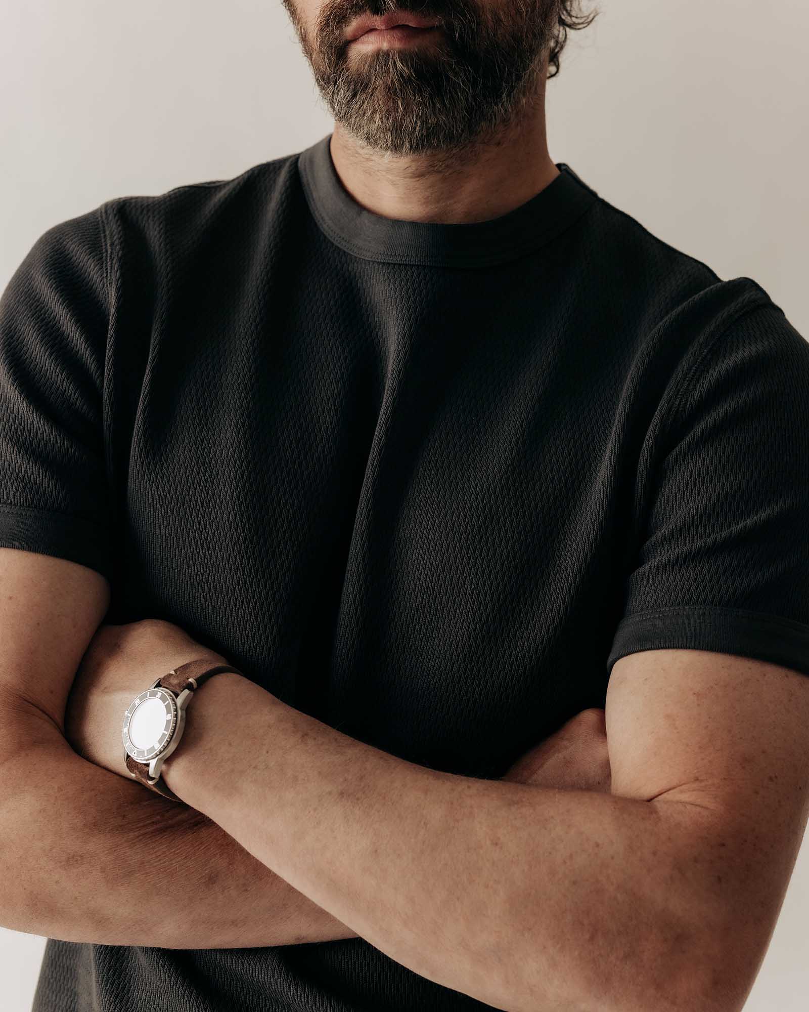 The Organic Cotton Short Sleeve Crew in Faded Black Waffle | Modern Menswear by yycbvcnbmmnbm