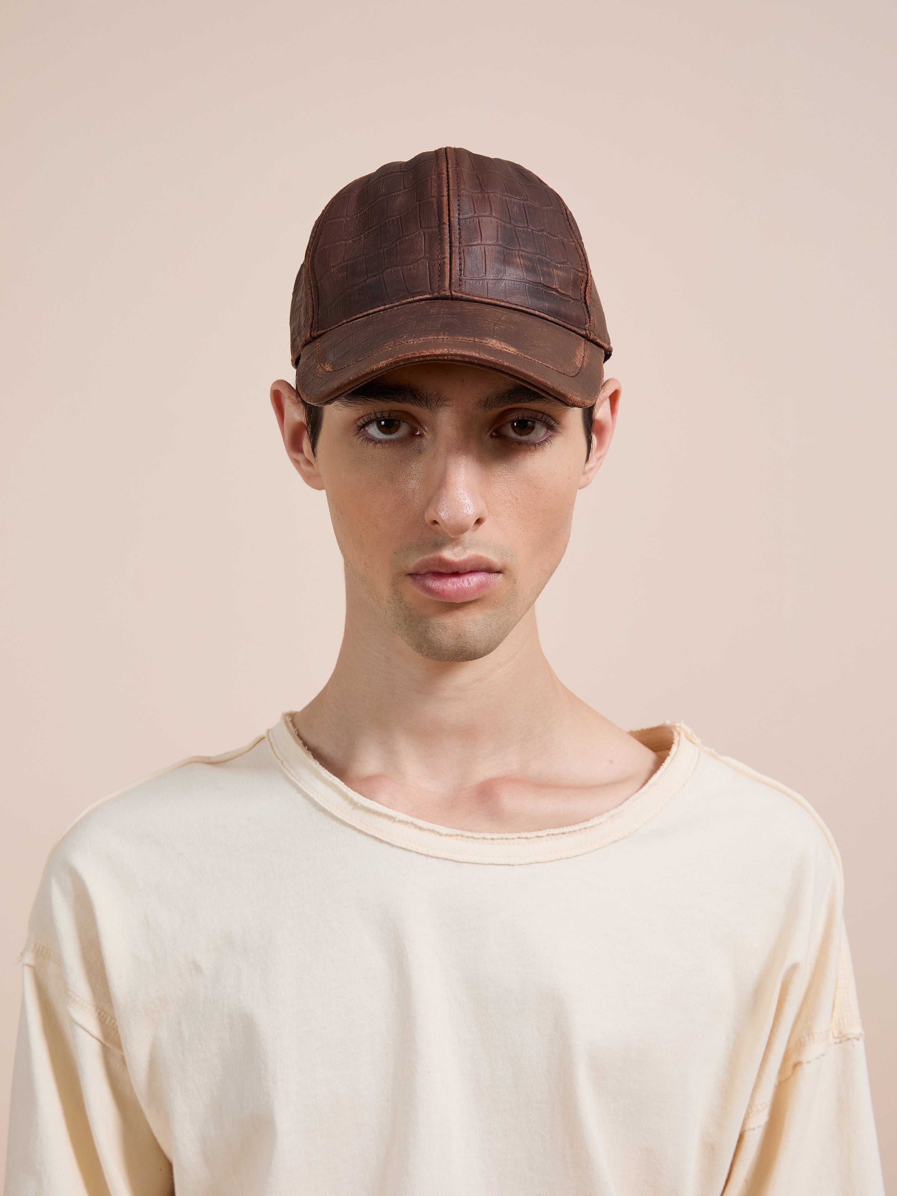 Croc Embossed Distressed Leather Cap | Modern Menswear by yycbvcnbmmnbm
