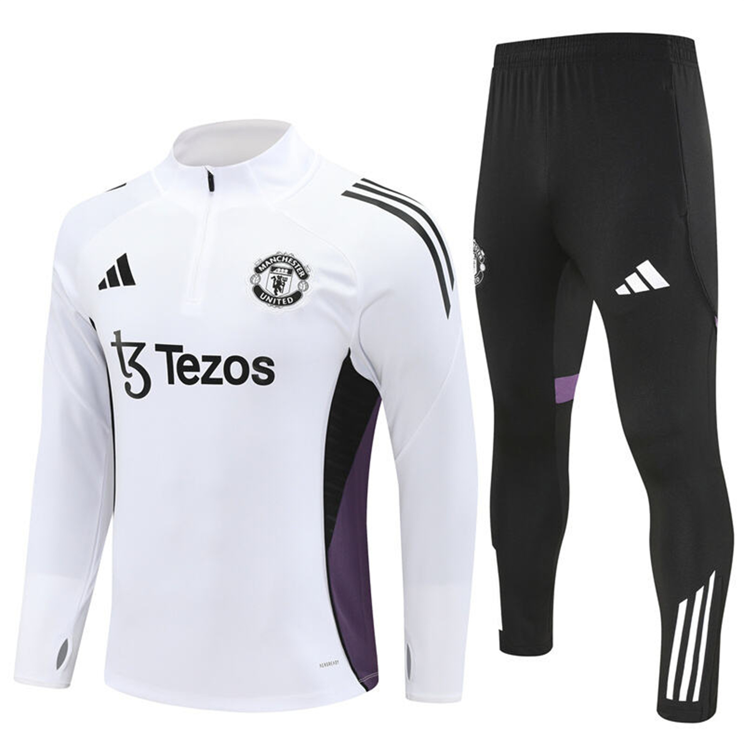 AlphaJersey-Manchester United 25-26 Long Sleeve Training Set - White Top & Black Pants
