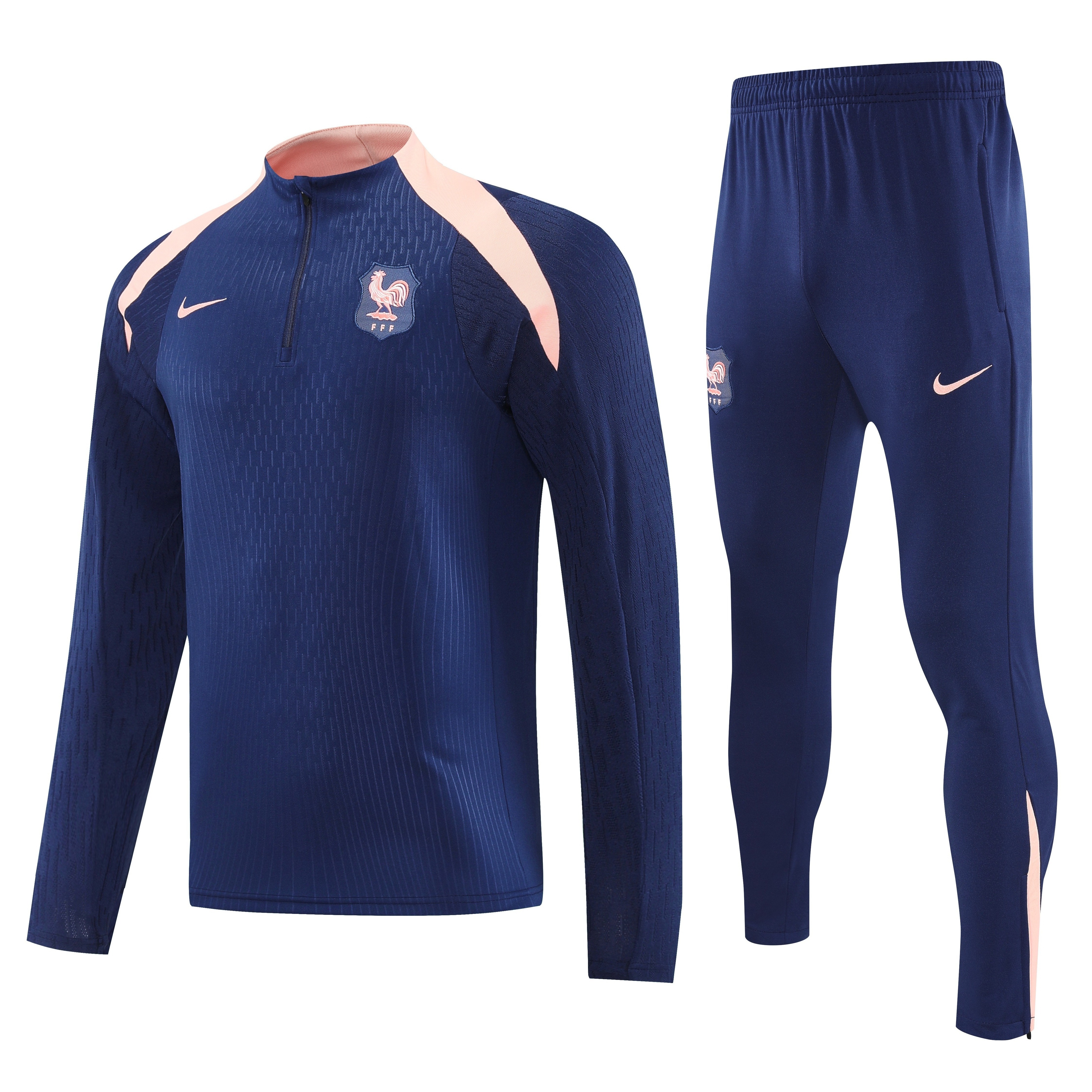 AlphaJersey-France 2026 Long Sleeve Training Set - Dark With Pink Top and Pants