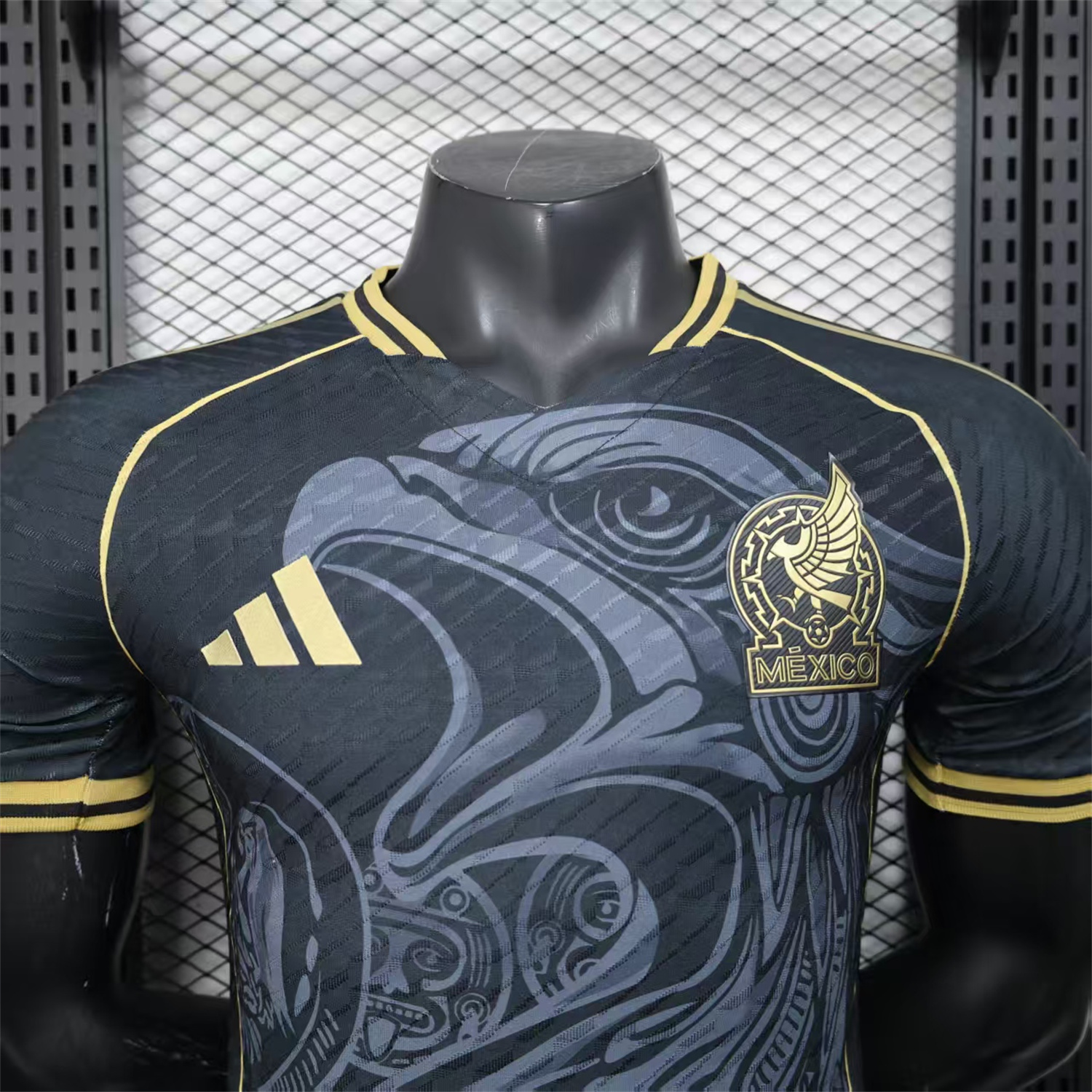 AlphaJersey-Mexico 25-26 Grey Eagle Sketch Black Gold Special Jersey - Player Version