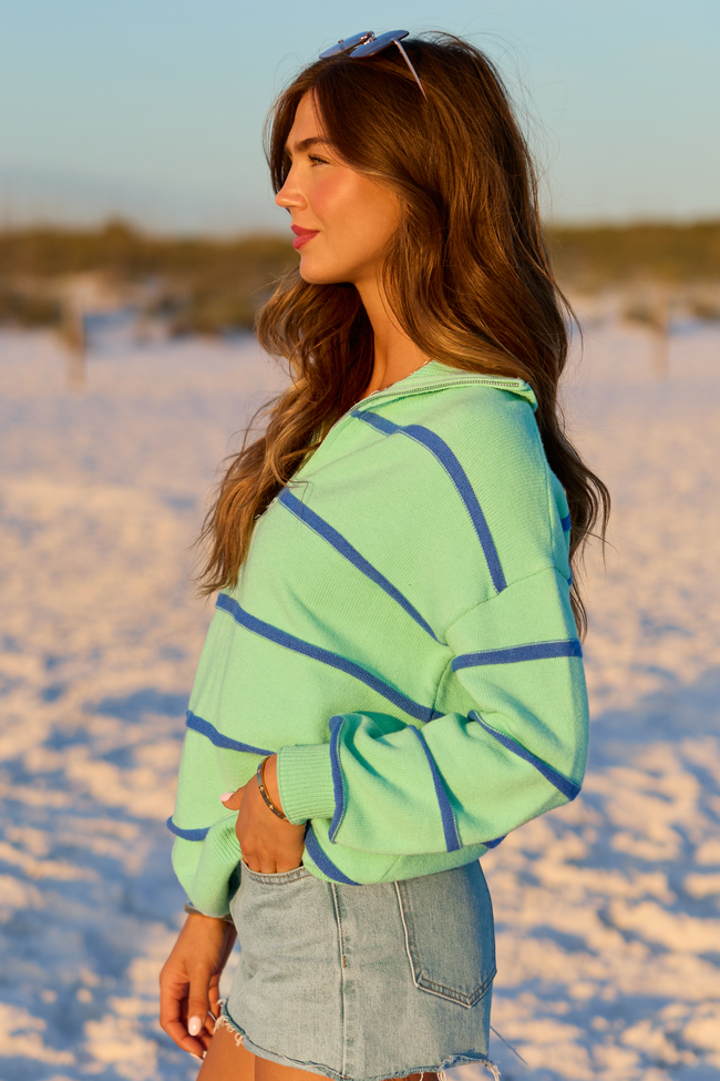 Sunday Stripe Club Green And Blue Quarter Zip | Elegant Women's Fashion by coolavocek