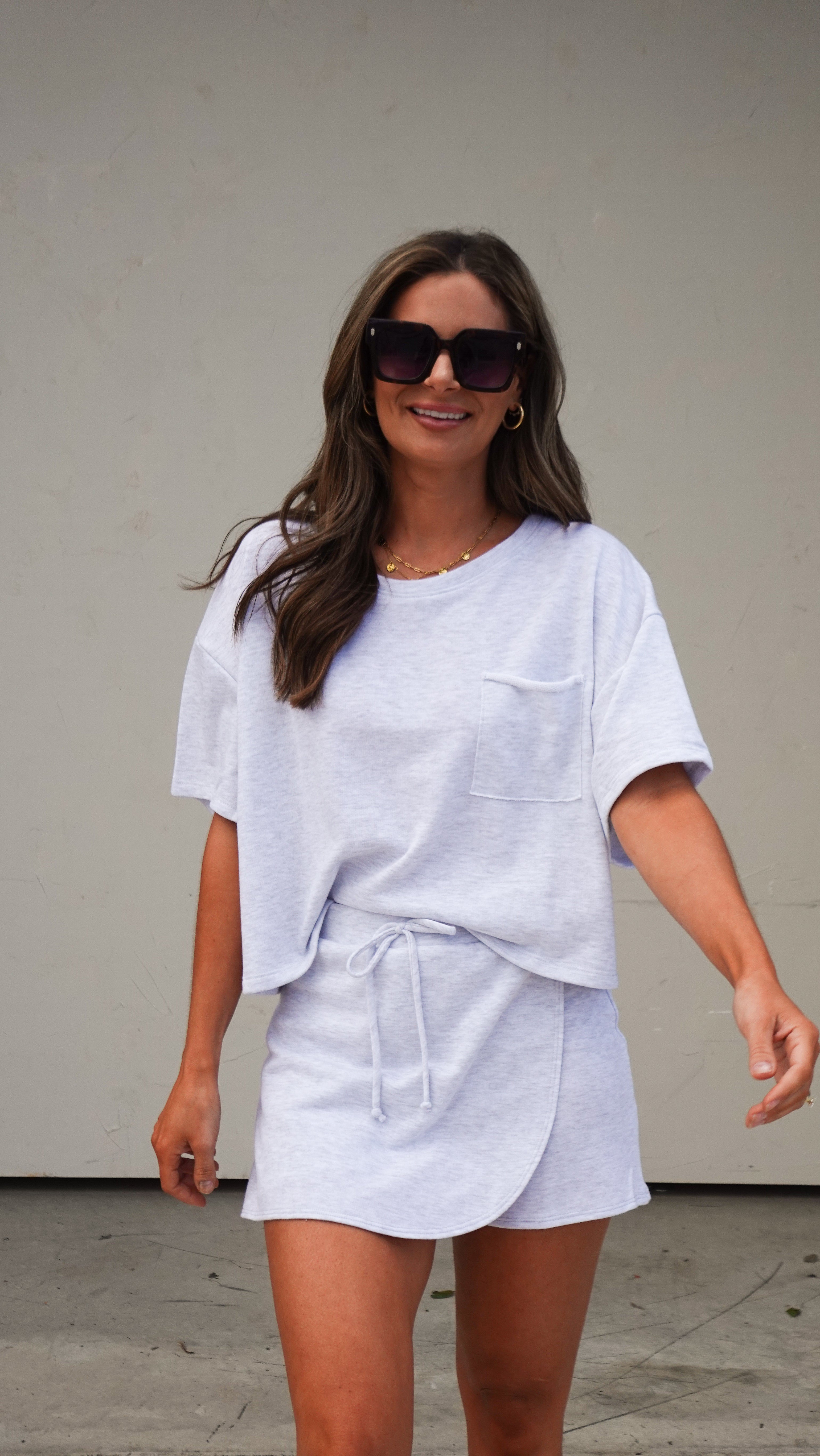 Gray French Terry Short Sleeve Top | Elegant Women's Fashion by coolavocek