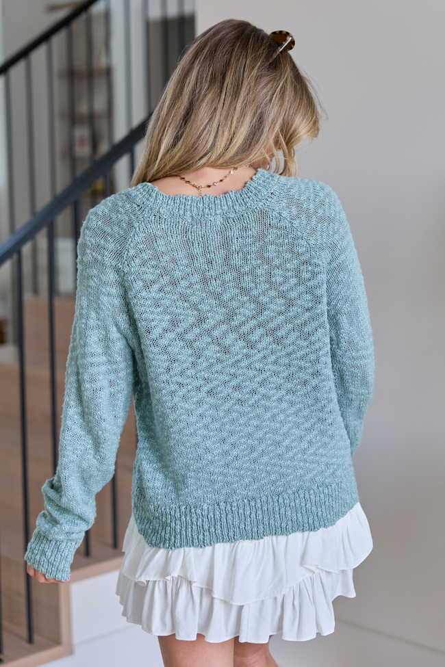 Sterling Teal Slub Crewneck Sweater | Elegant Women's Fashion by coolavocek