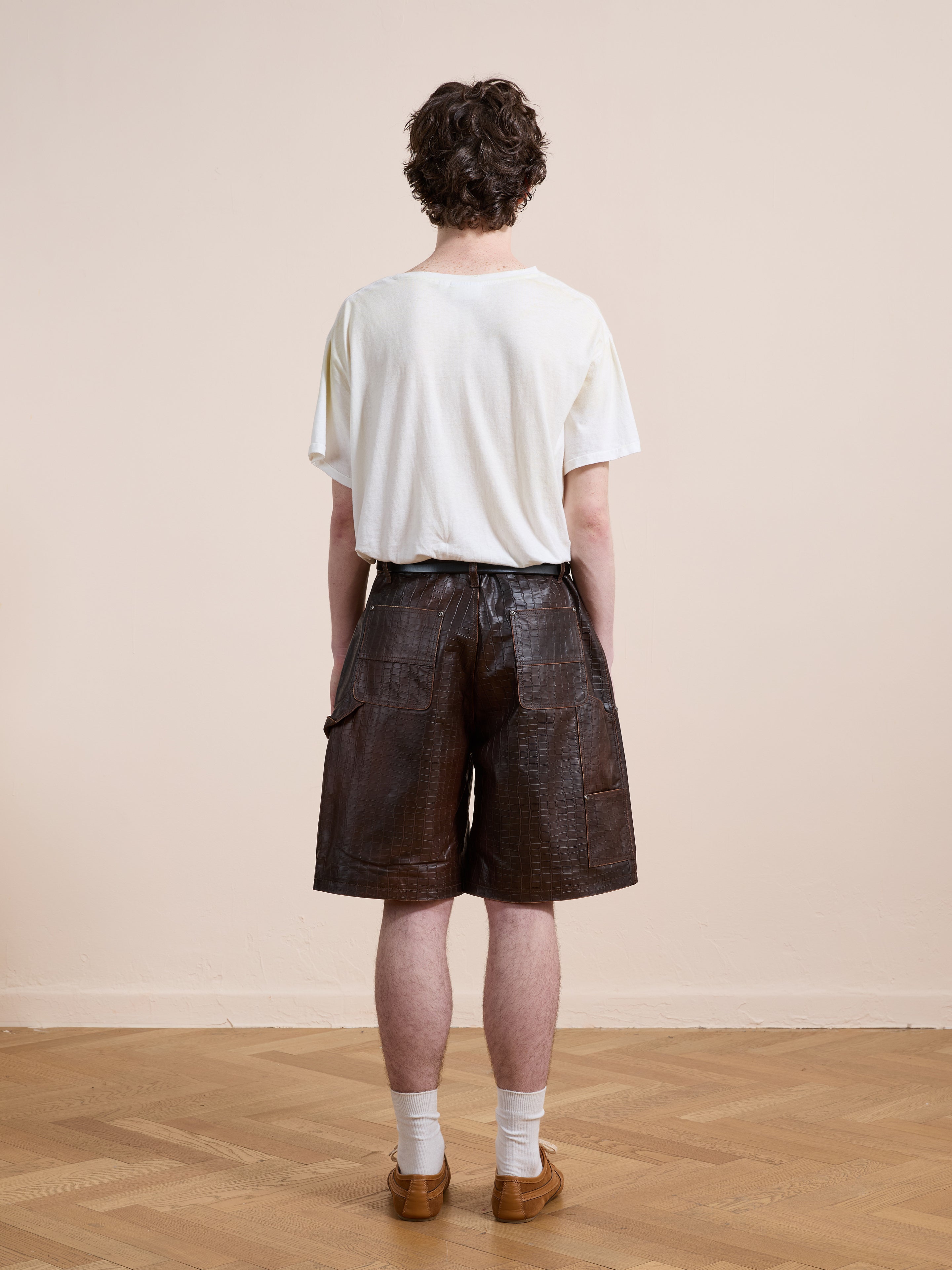 Distressed Croc Embossed Leather Shorts | Modern Menswear by yycbvcnbmmnbm