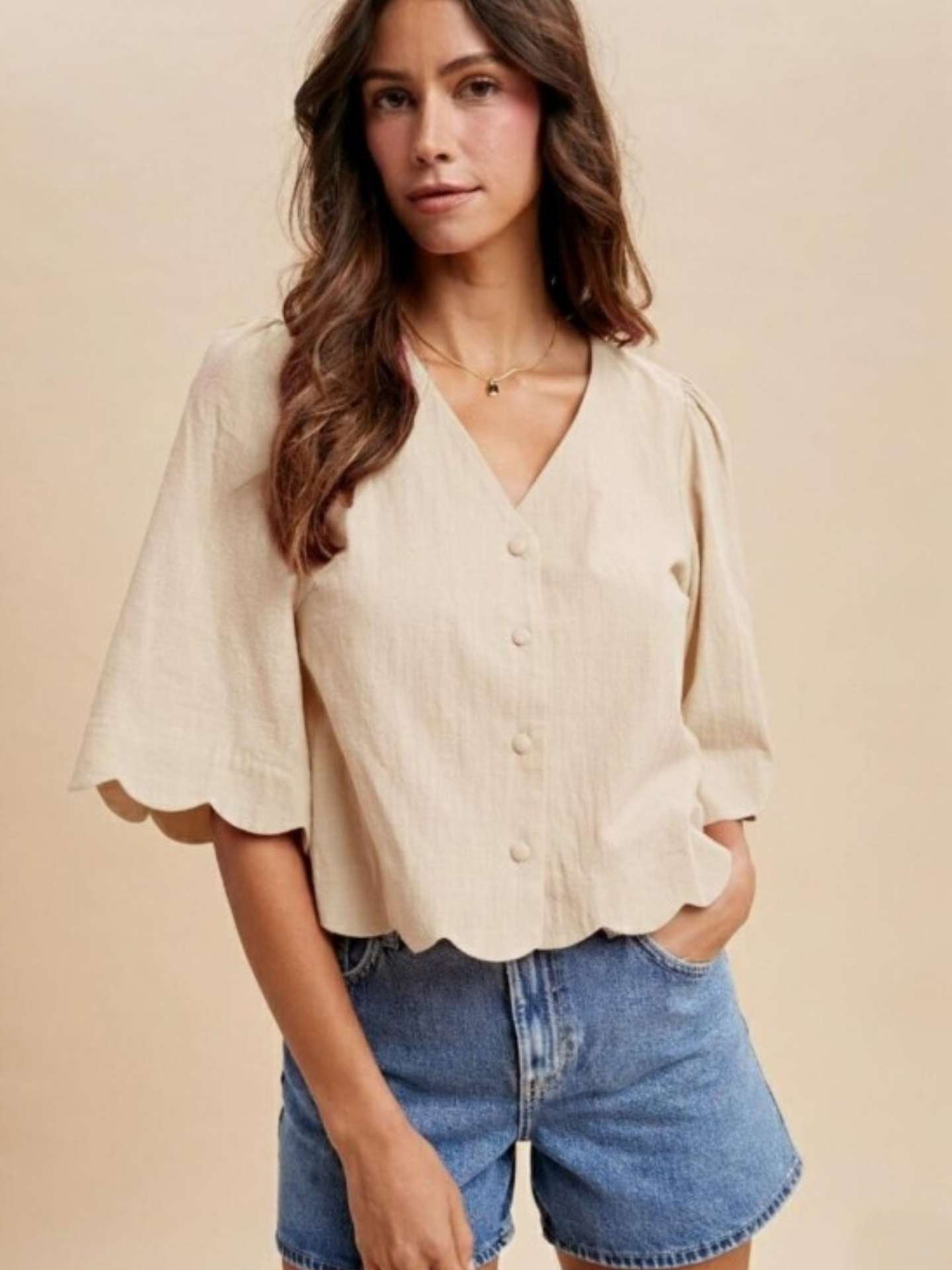 Scallop Hem Button Down | Elegant Women's Fashion by coolavocek