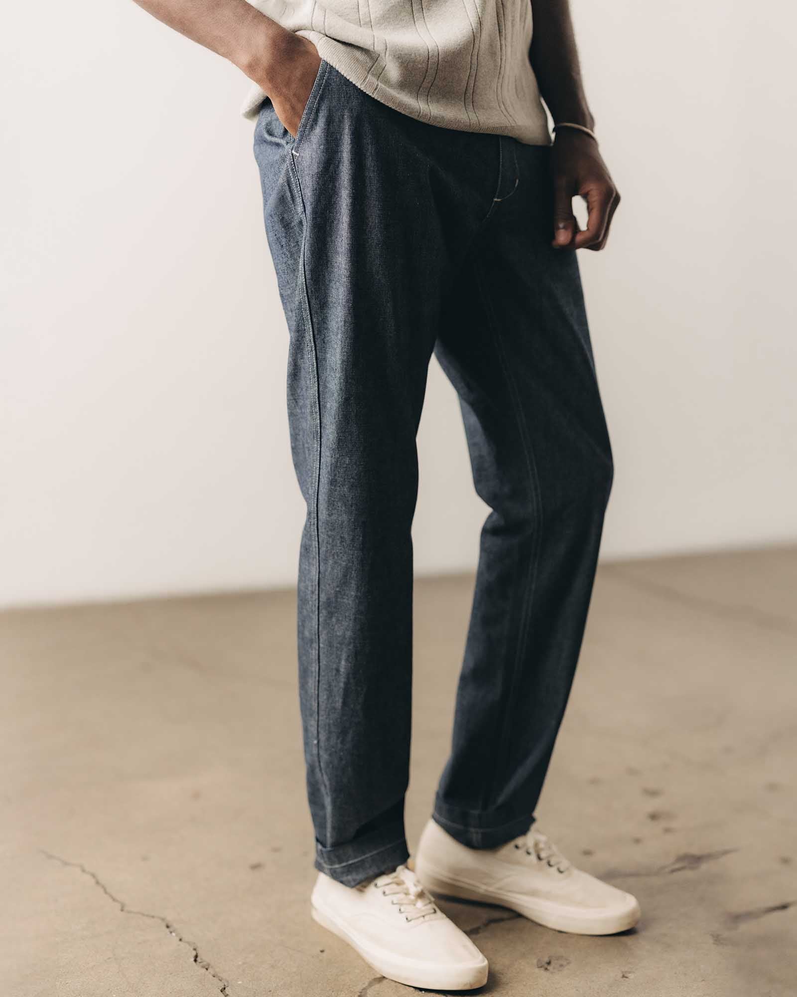 The Easy Pant in Washed Indigo Chambray | Modern Menswear by yycbvcnbmmnbm