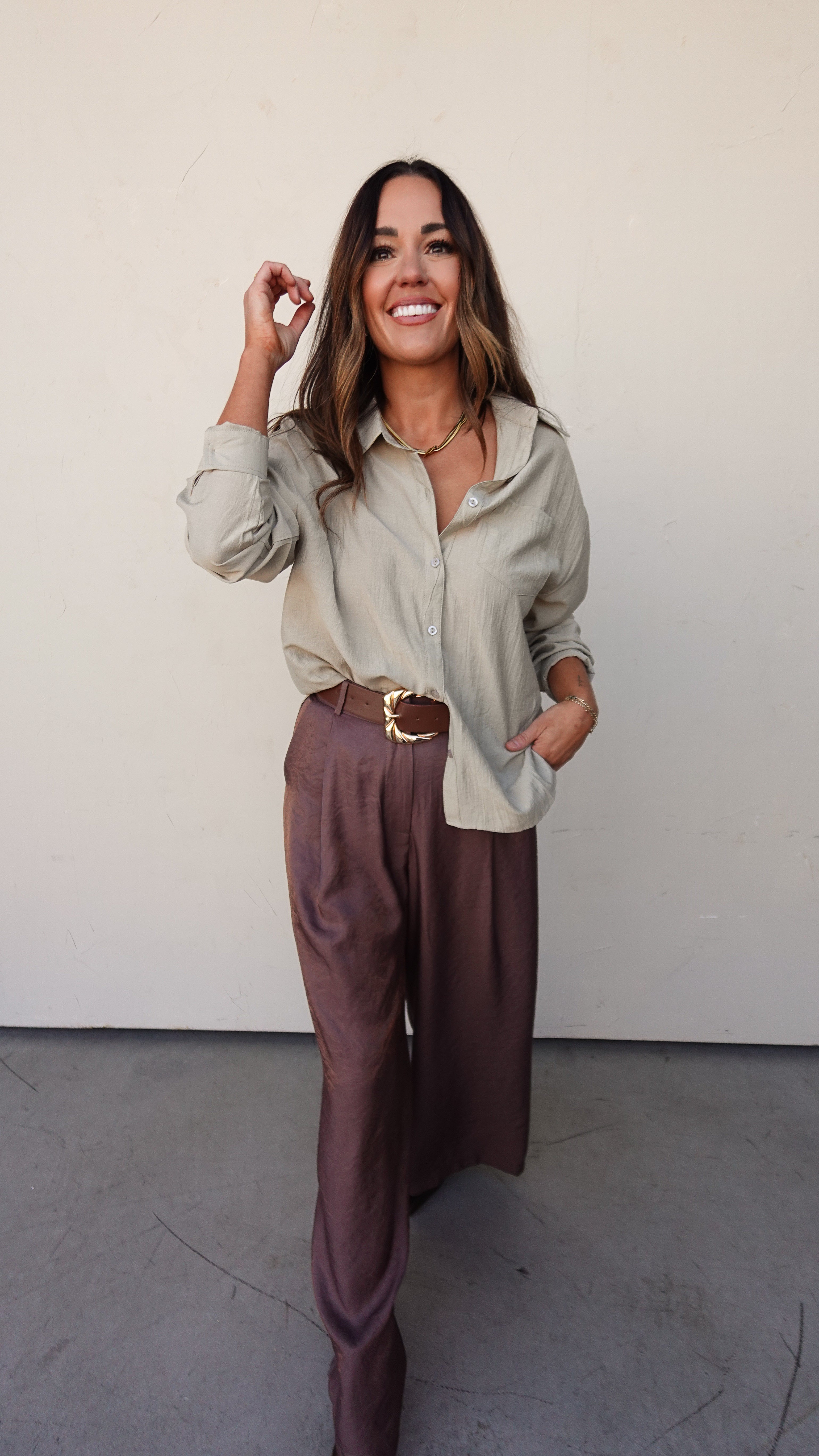 Sage Woven Button-Down Shirt | Elegant Women's Fashion by coolavocek