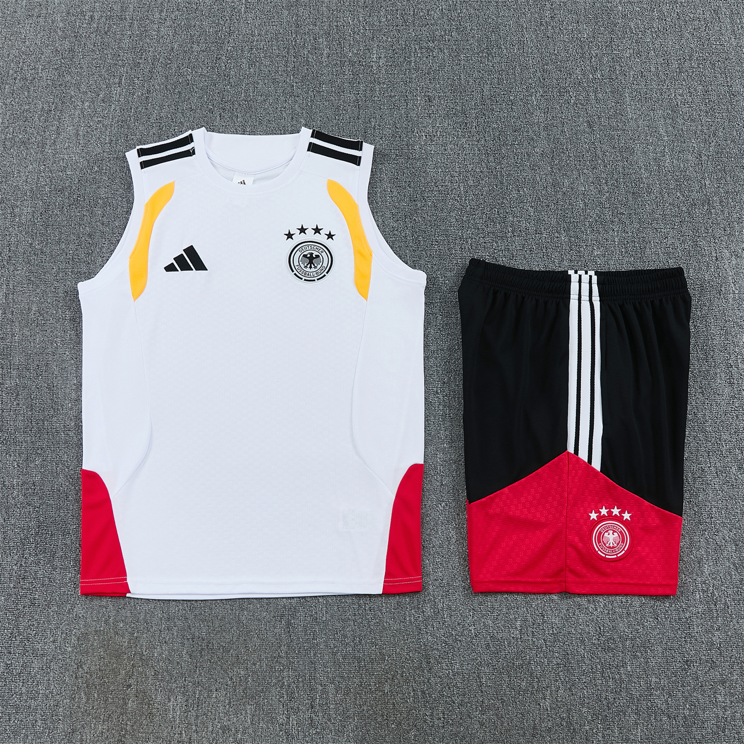 AlphaJersey-Germany 2026 Vest Training Set - White Vest and Black Shorts