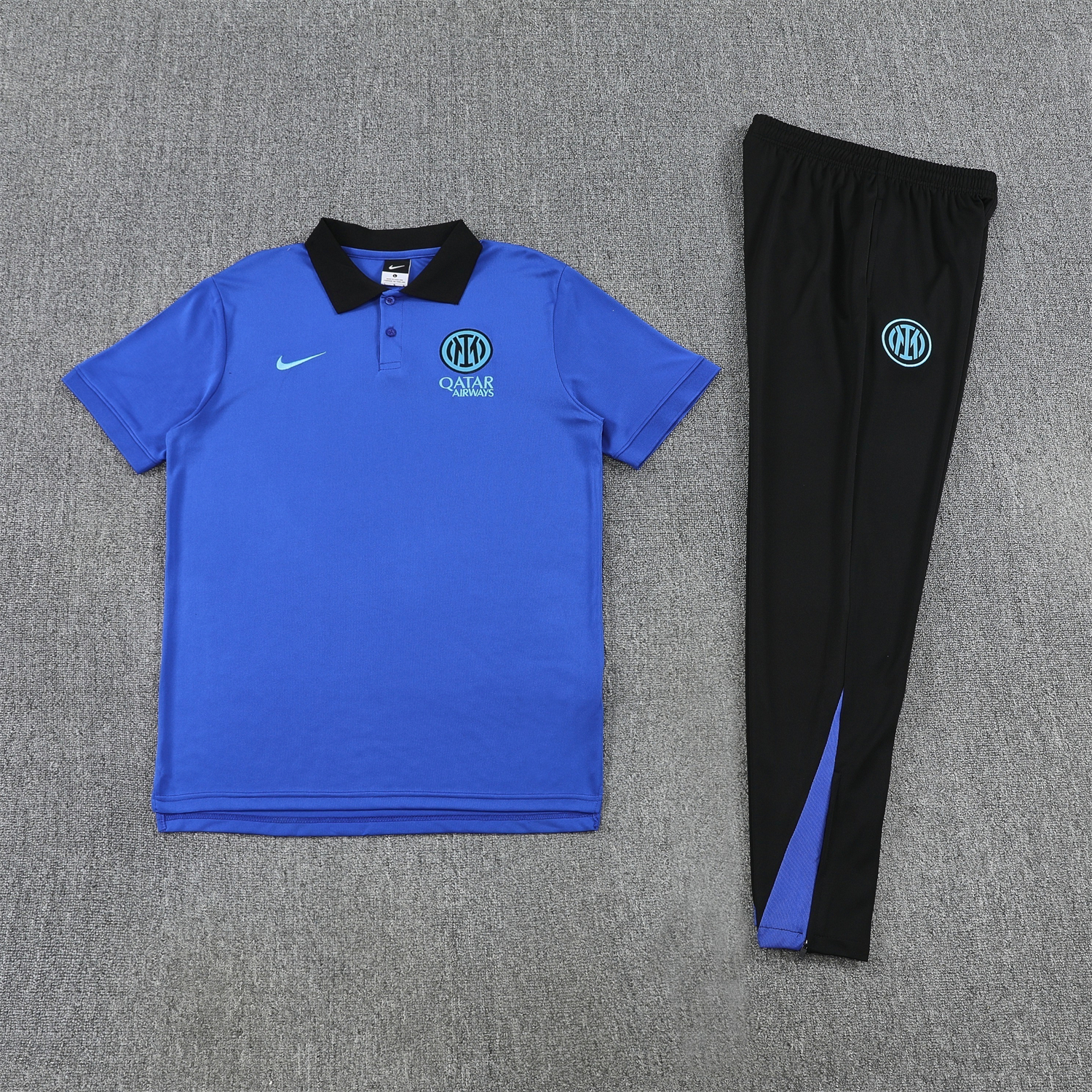 AlphaJersey-Inter Milan 25-26 POLO Short-Sleeve Training Set - Ocean Blue Top and Black Pants