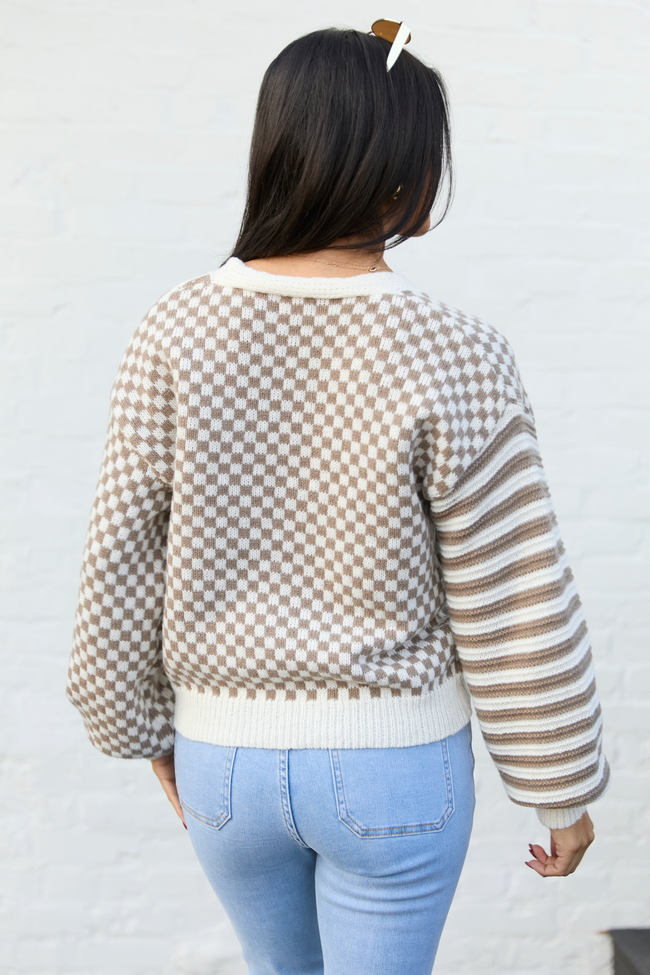 Samara Checkered And Stripes Brown And Cream Cardigan SALE | Elegant Women's Fashion by coolavocek