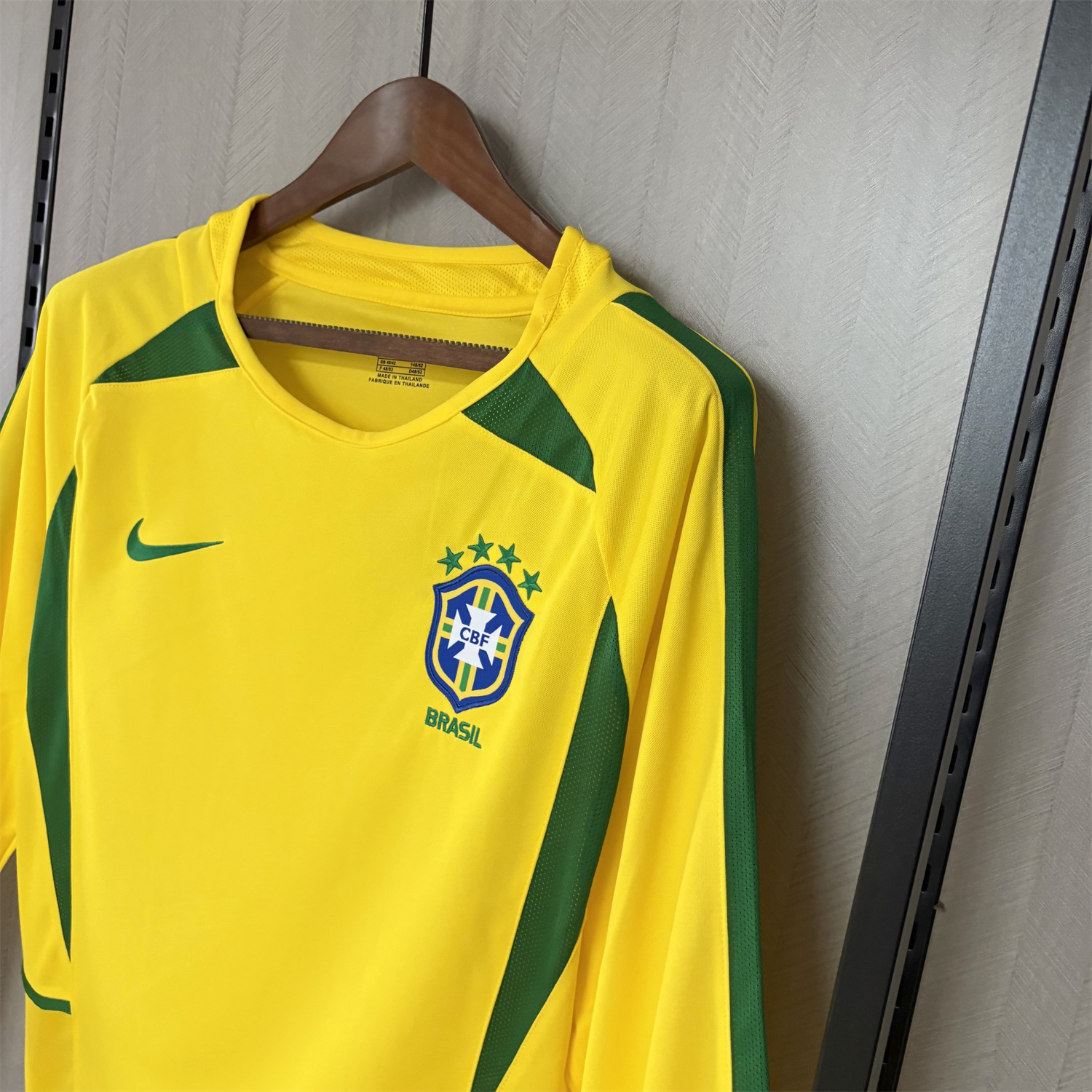 AlphaJersey-Retro Brazil 2002 Home Long Sleeves Jersey