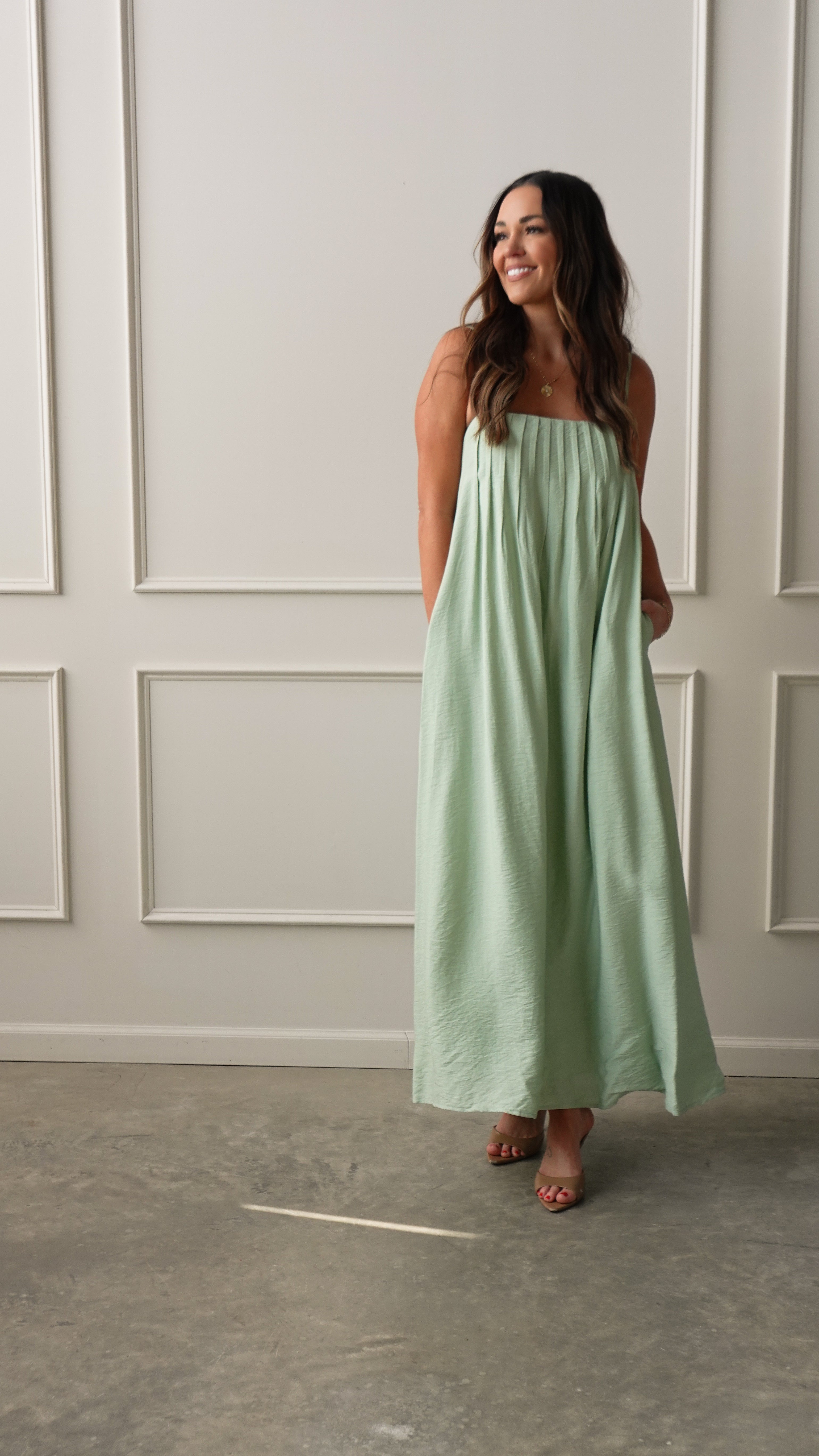 Mint Pleated Maxi Dress | Elegant Women's Fashion by coolavocek