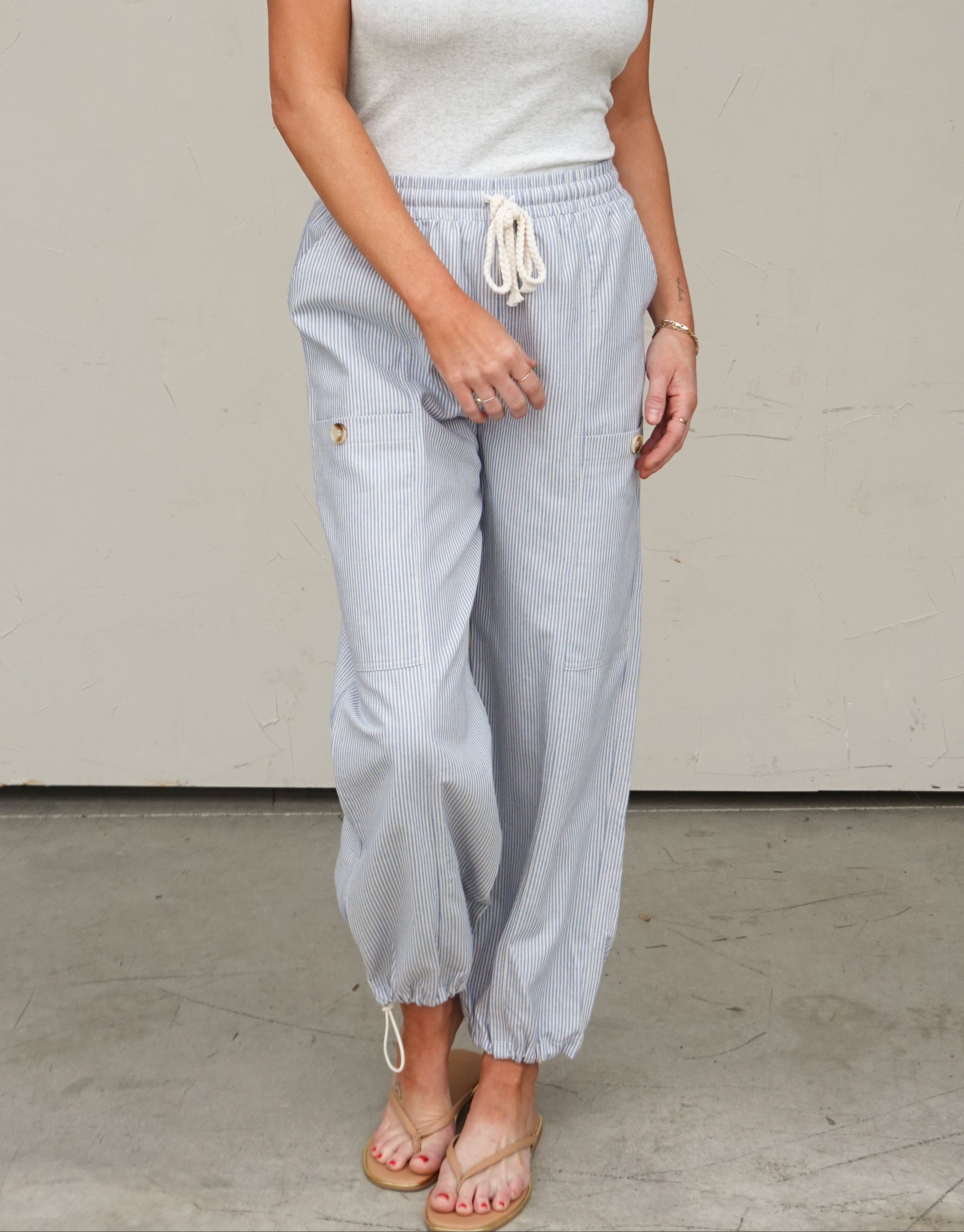 Blue Striped Jogger-Style Pant | Elegant Women's Fashion by coolavocek