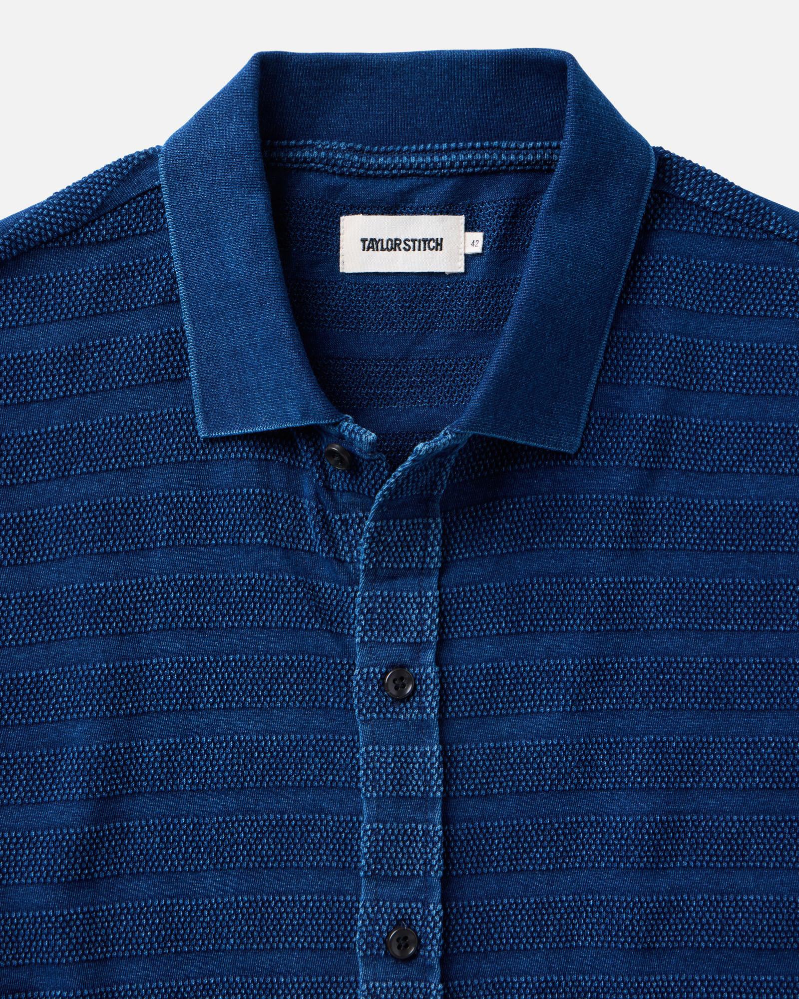 The Bywater Polo in Rinsed Indigo Knit Stripe | Modern Menswear by yycbvcnbmmnbm