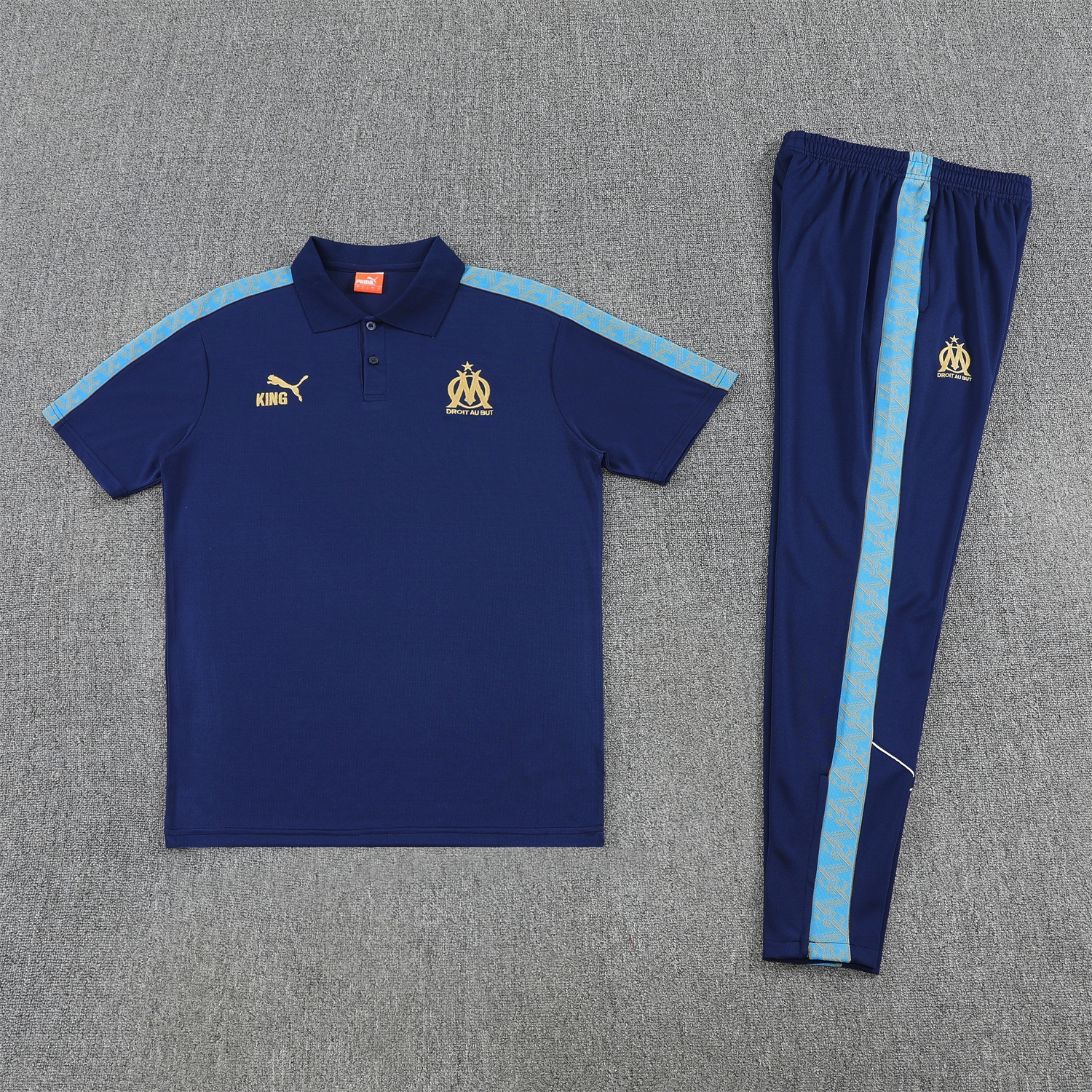 AlphaJersey-Marseille 25-26 POLO Short-Sleeve Training Set - Dark Blue Top and Pants